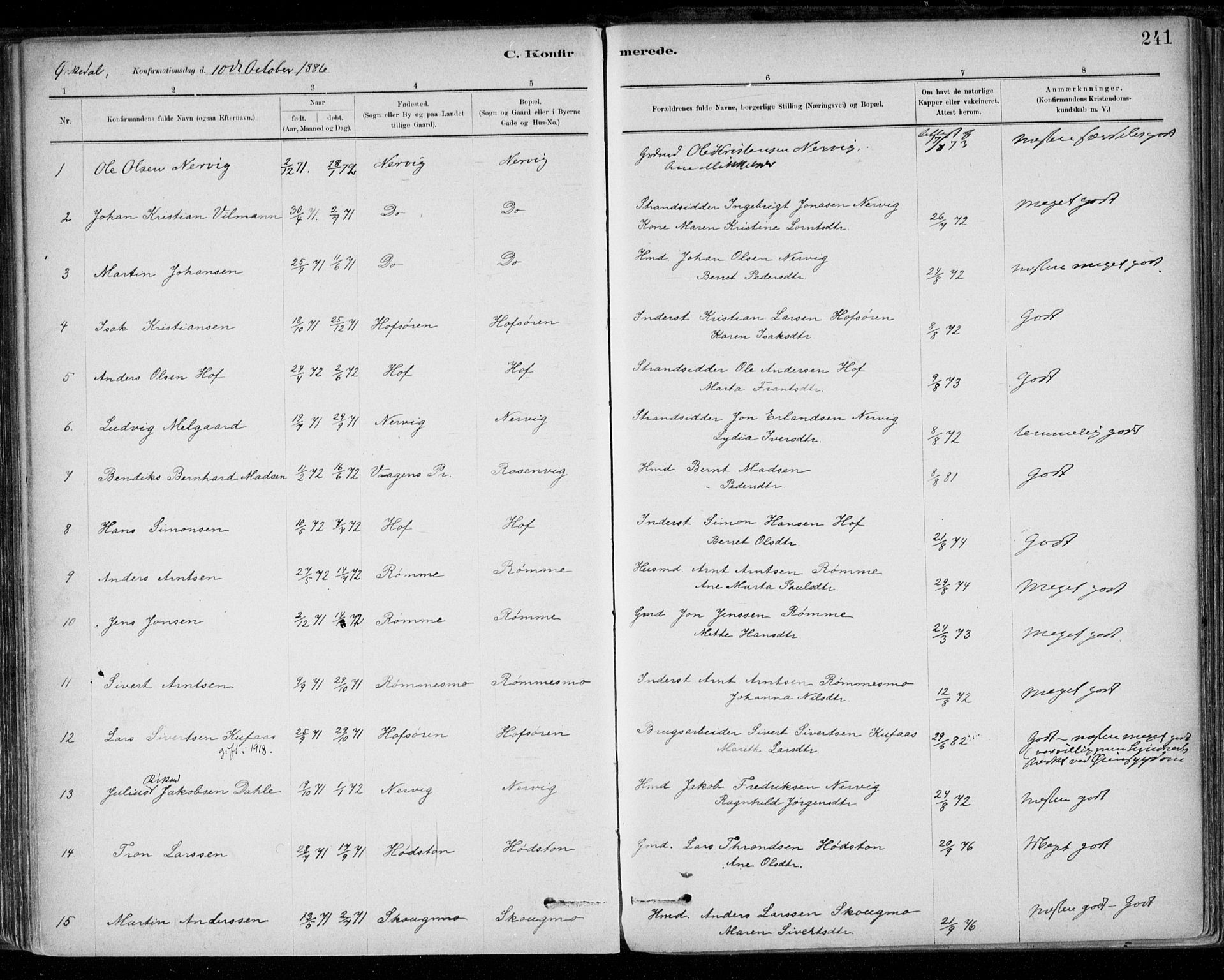 Ministerialprotokoller, klokkerbøker og fødselsregistre - Sør-Trøndelag, SAT/A-1456/668/L0809: Parish register (official) no. 668A09, 1881-1895, p. 241