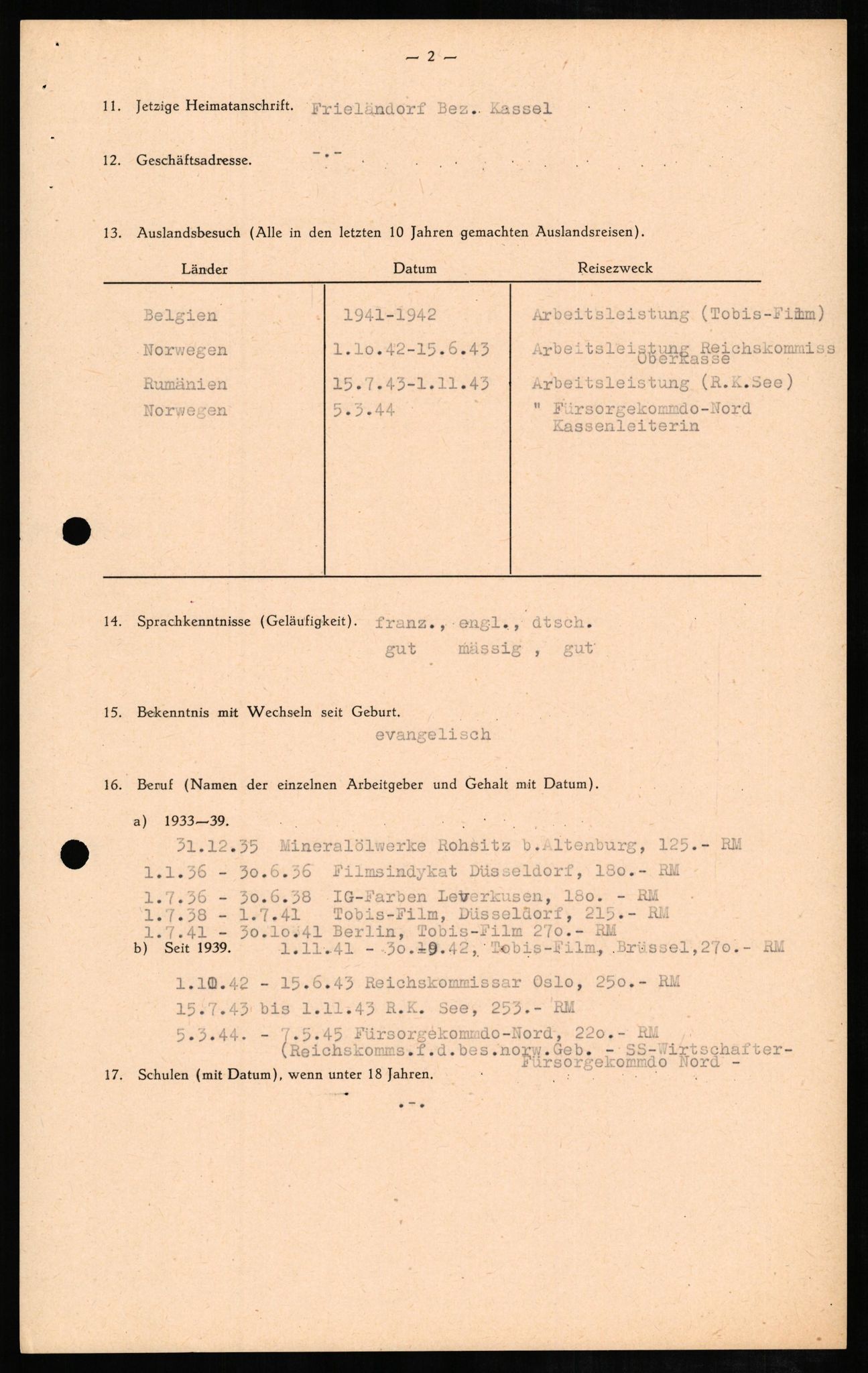 Forsvaret, Forsvarets overkommando II, AV/RA-RAFA-3915/D/Db/L0009: CI Questionaires. Tyske okkupasjonsstyrker i Norge. Tyskere., 1945-1946, p. 382