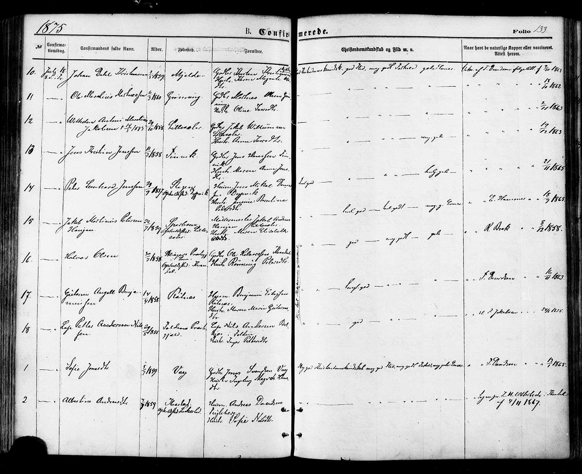 Ministerialprotokoller, klokkerbøker og fødselsregistre - Nordland, SAT/A-1459/855/L0802: Parish register (official) no. 855A10, 1875-1886, p. 133