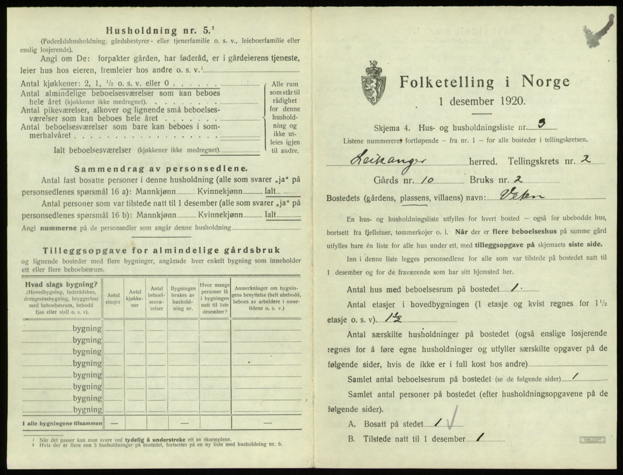 SAB, 1920 census for Leikanger, 1920, p. 125