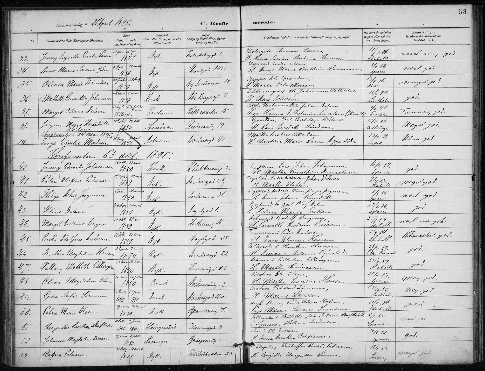 Nykirken Sokneprestembete, SAB/A-77101/H/Haa/L0028: Parish register (official) no. C 7, 1887-1913, p. 58