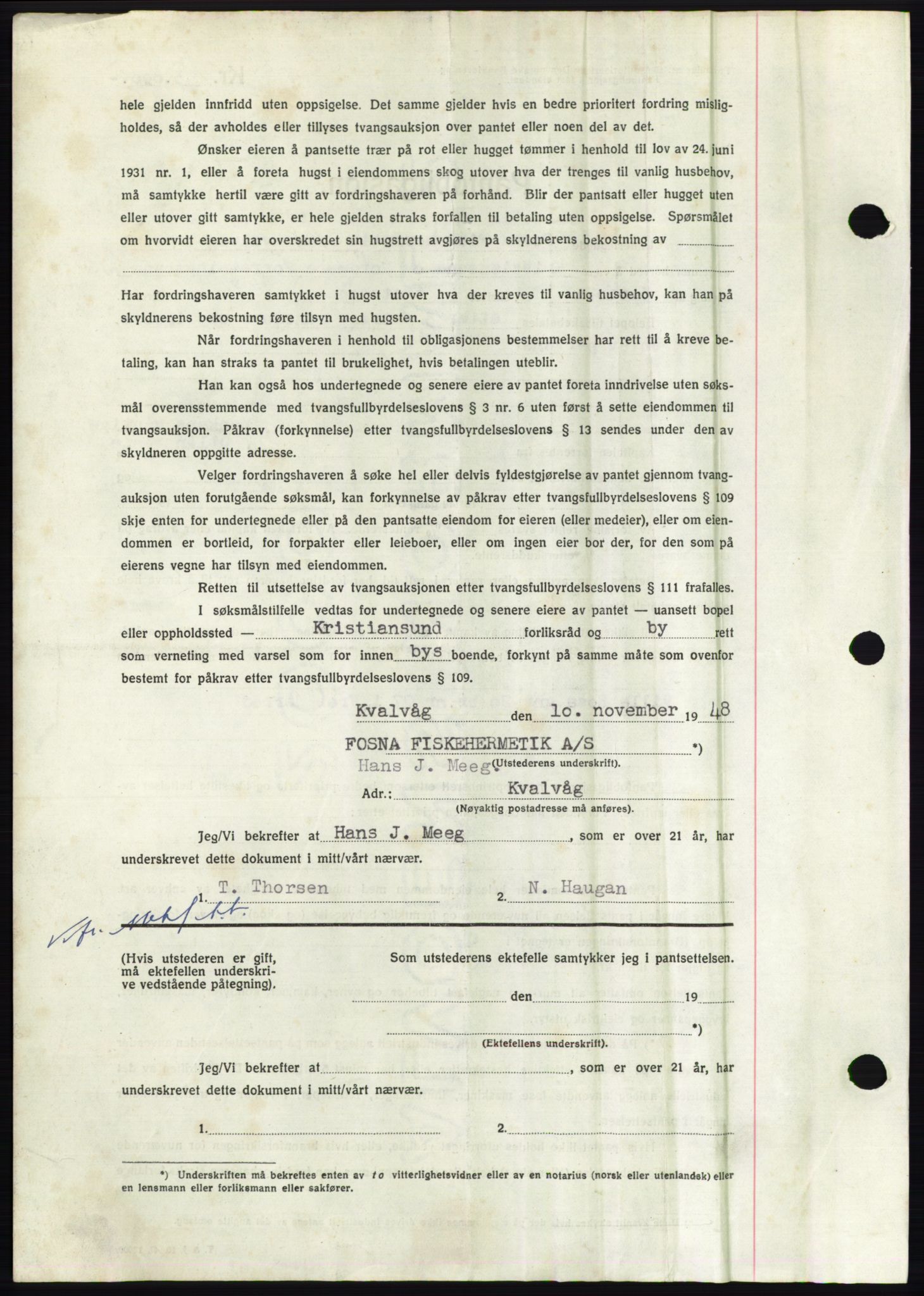 Nordmøre sorenskriveri, AV/SAT-A-4132/1/2/2Ca: Mortgage book no. B99, 1948-1948, Diary no: : 3176/1948