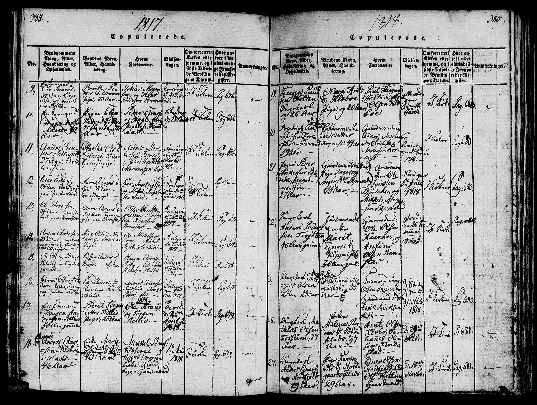 Ministerialprotokoller, klokkerbøker og fødselsregistre - Nord-Trøndelag, AV/SAT-A-1458/746/L0441: Parish register (official) no. 746A03 /1, 1816-1827, p. 384-385