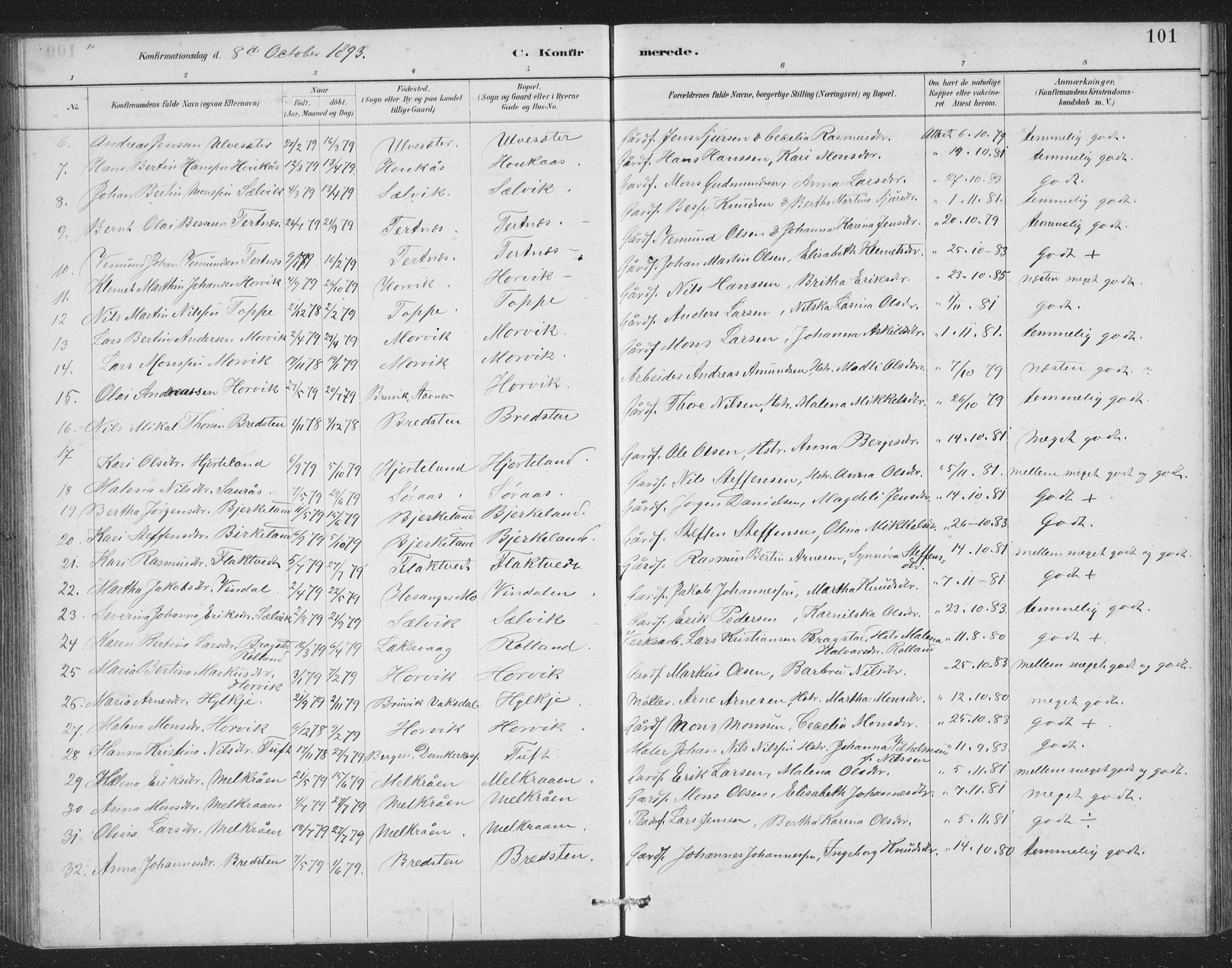 Åsane sokneprestembete, SAB/A-79401/H/Hab: Parish register (copy) no. A 2, 1885-1898, p. 101