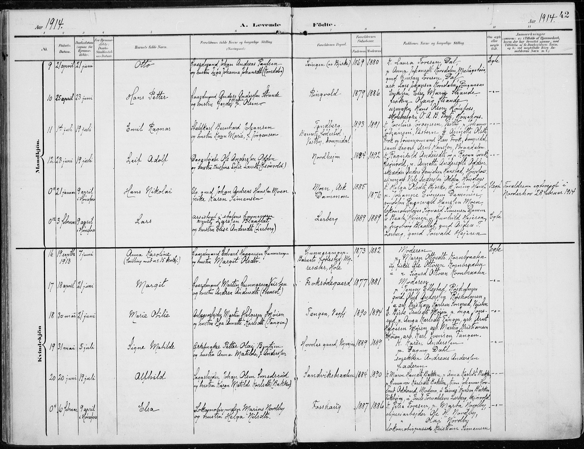 Norderhov kirkebøker, AV/SAKO-A-237/F/Fa/L0017: Parish register (official) no. 17, 1903-1919, p. 42