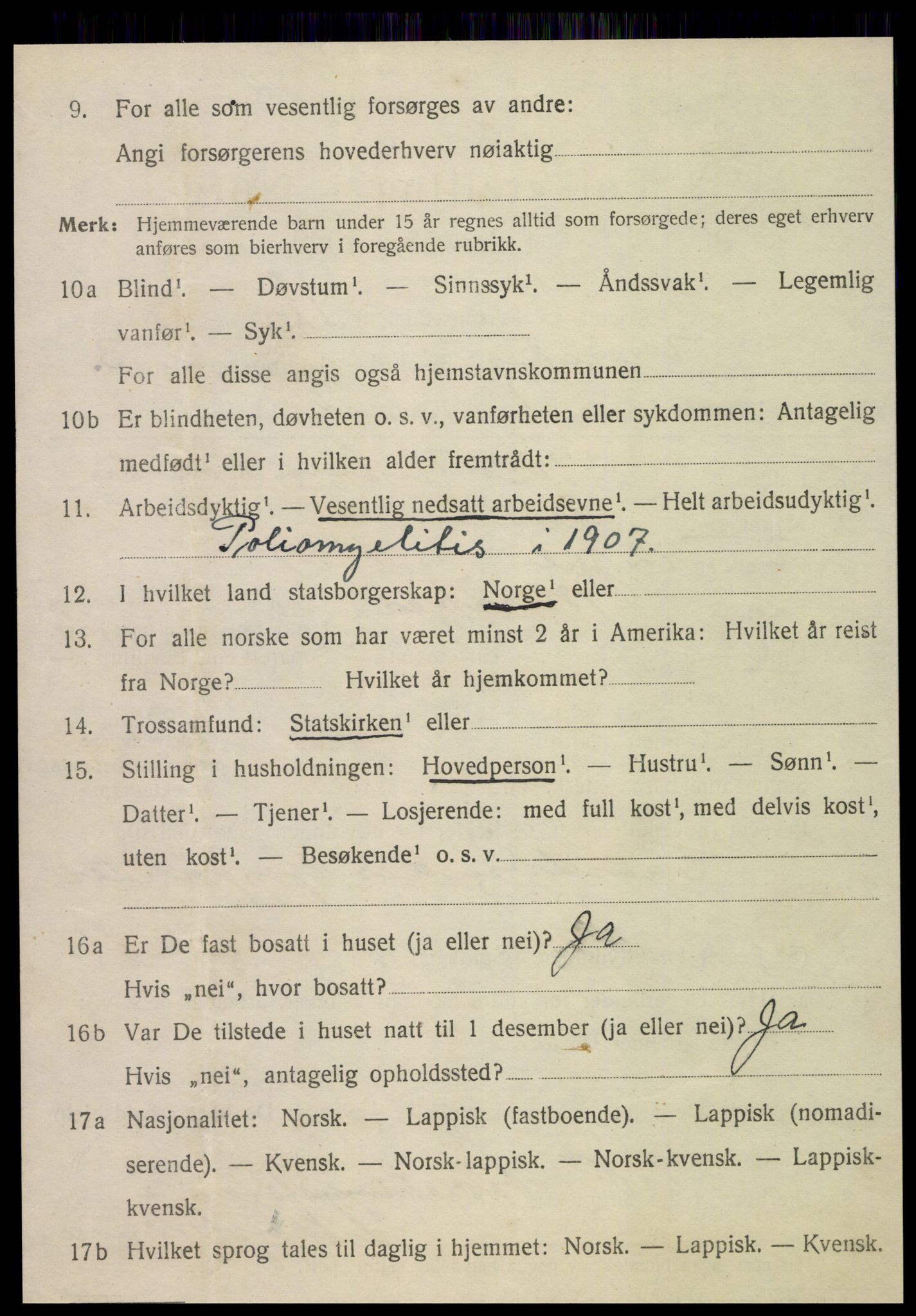 SAT, 1920 census for Meråker, 1920, p. 3095