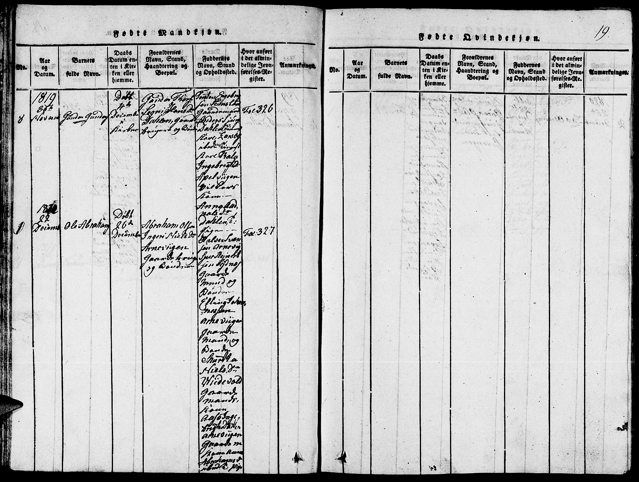 Fjelberg sokneprestembete, SAB/A-75201/H/Hab: Parish register (copy) no. A 1, 1816-1823, p. 19
