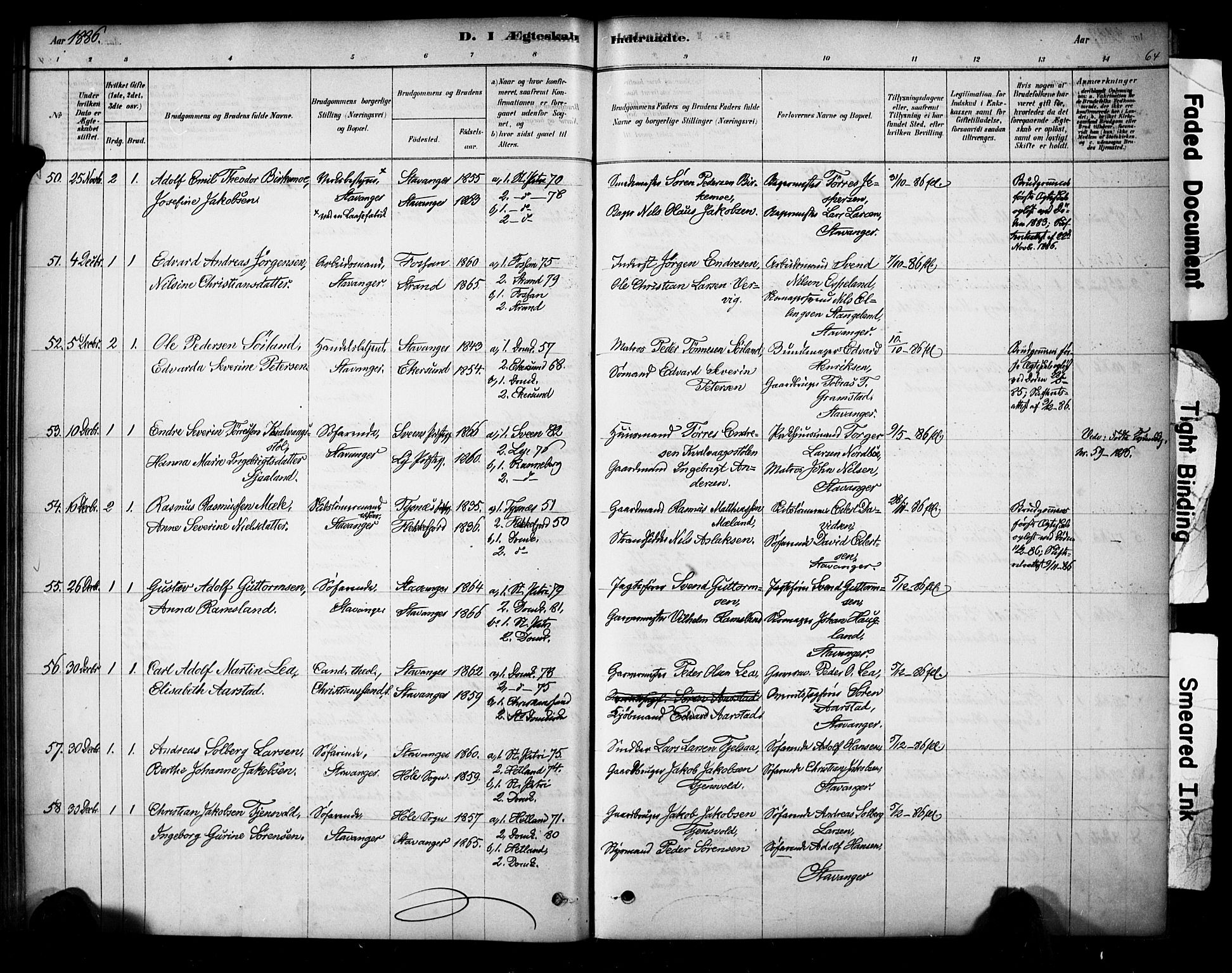 Domkirken sokneprestkontor, SAST/A-101812/001/30/30BA/L0029: Parish register (official) no. A 28, 1878-1904, p. 64