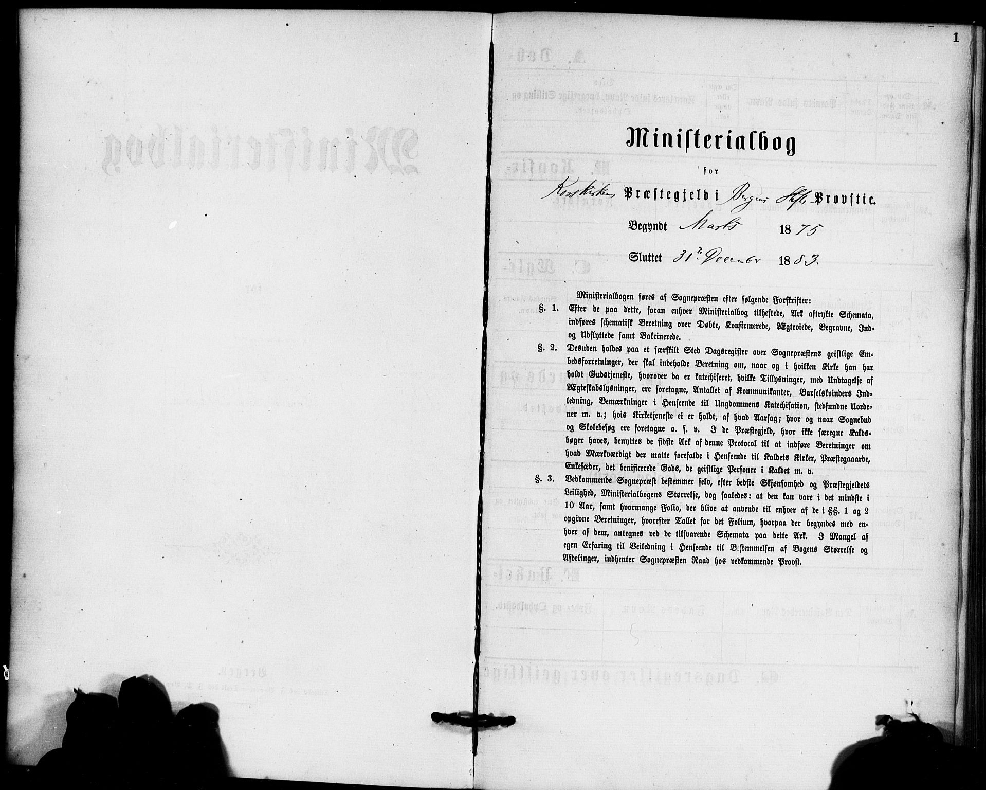 Korskirken sokneprestembete, SAB/A-76101/H/Haa/L0046: Parish register (official) no. E 4, 1875-1883, p. 1
