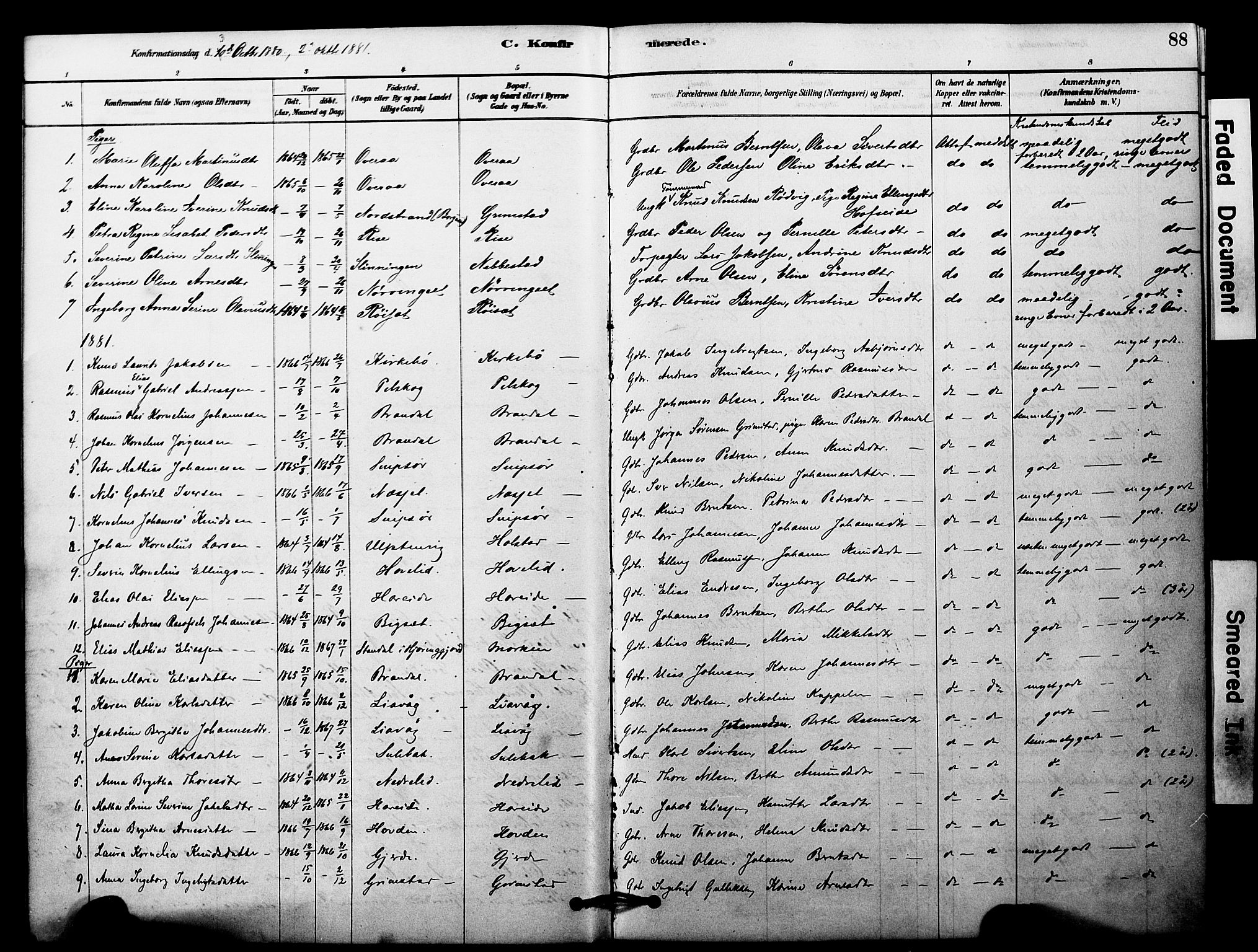 Ministerialprotokoller, klokkerbøker og fødselsregistre - Møre og Romsdal, SAT/A-1454/510/L0122: Parish register (official) no. 510A02, 1878-1897, p. 88