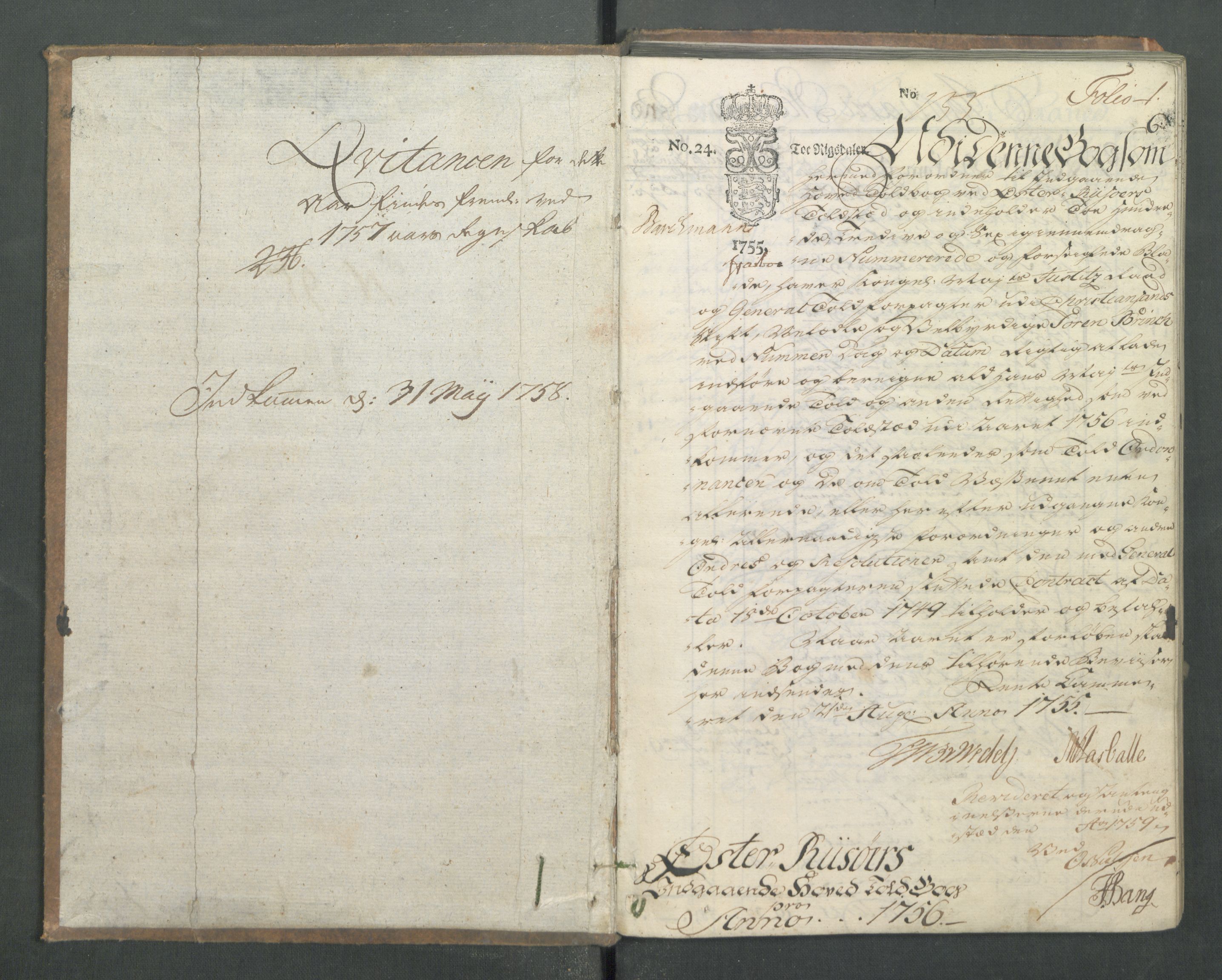 Generaltollkammeret, tollregnskaper, AV/RA-EA-5490/R14/L0024/0001: Tollregnskaper Øster-Risør / Inngående hovedtollbok, 1756, p. 1a