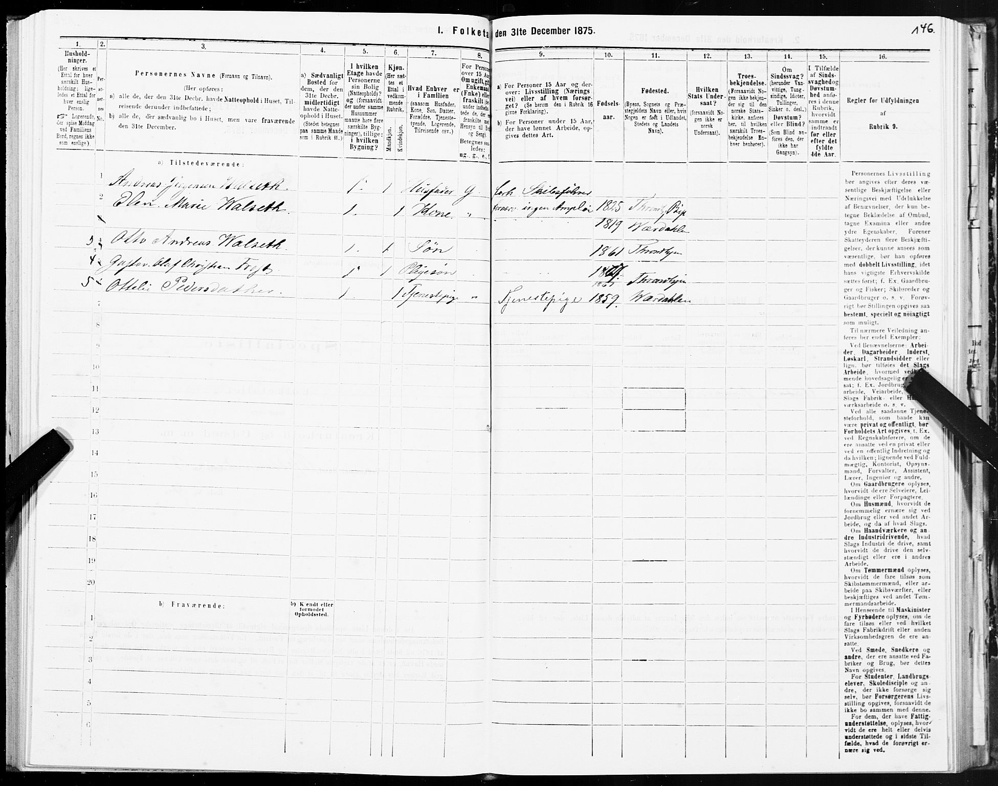 SAT, 1875 census for 1601 Trondheim, 1875, p. 3146