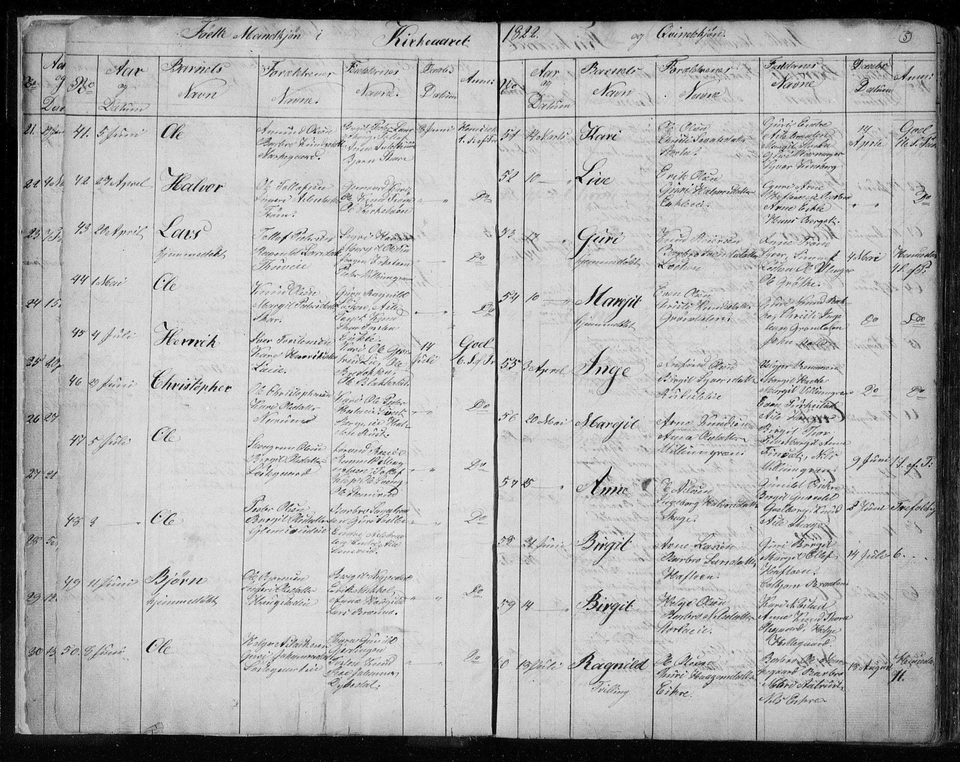 Gol kirkebøker, AV/SAKO-A-226/F/Fa/L0001: Parish register (official) no. I 1, 1821-1837, p. 5