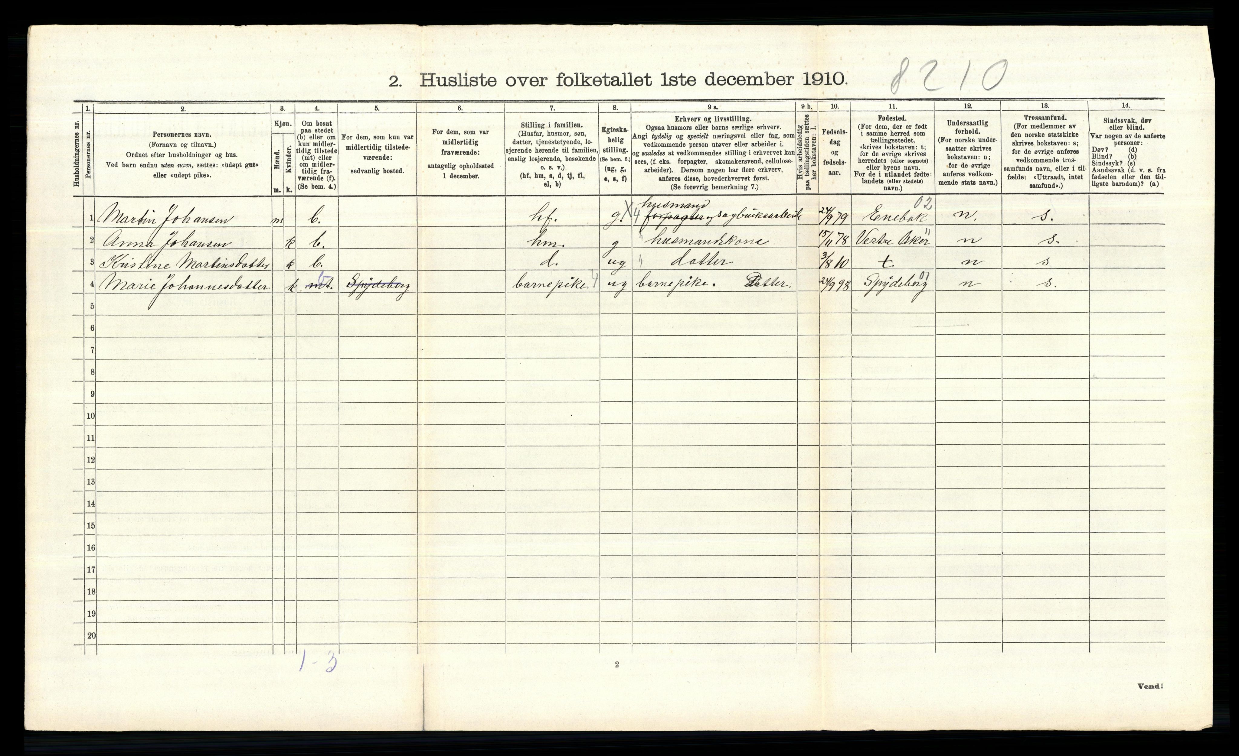 RA, 1910 census for Hobøl, 1910, p. 309