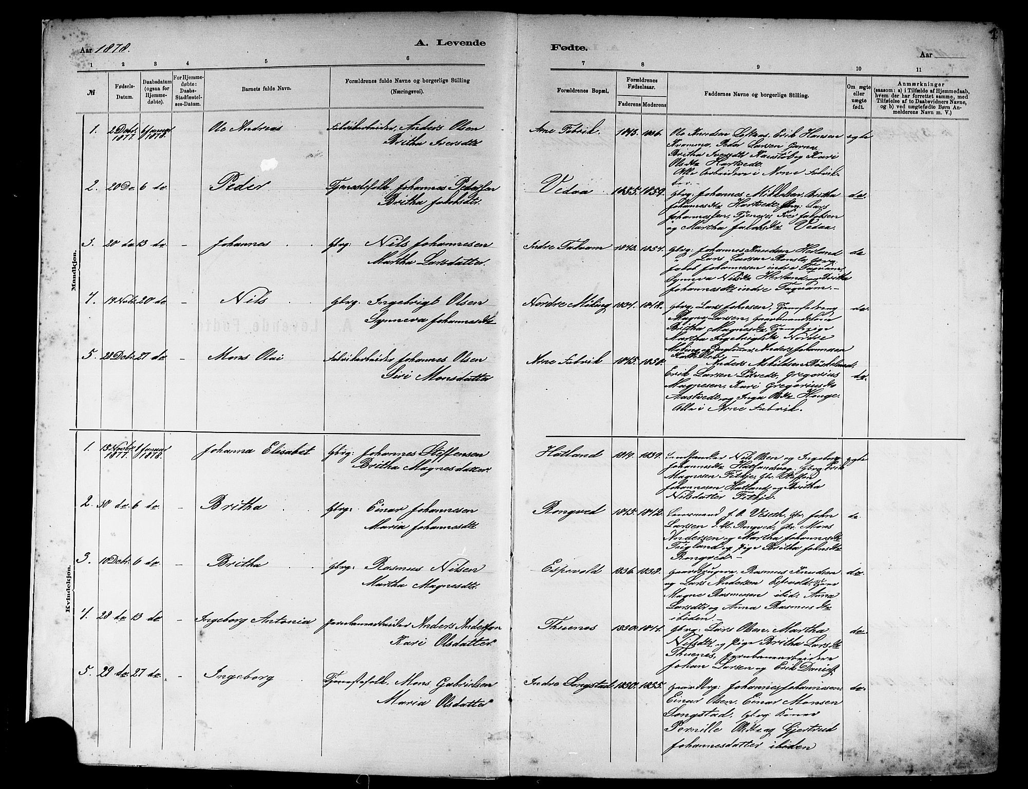 Haus sokneprestembete, SAB/A-75601/H/Haa: Parish register (official) no. A 19I, 1878-1886, p. 1