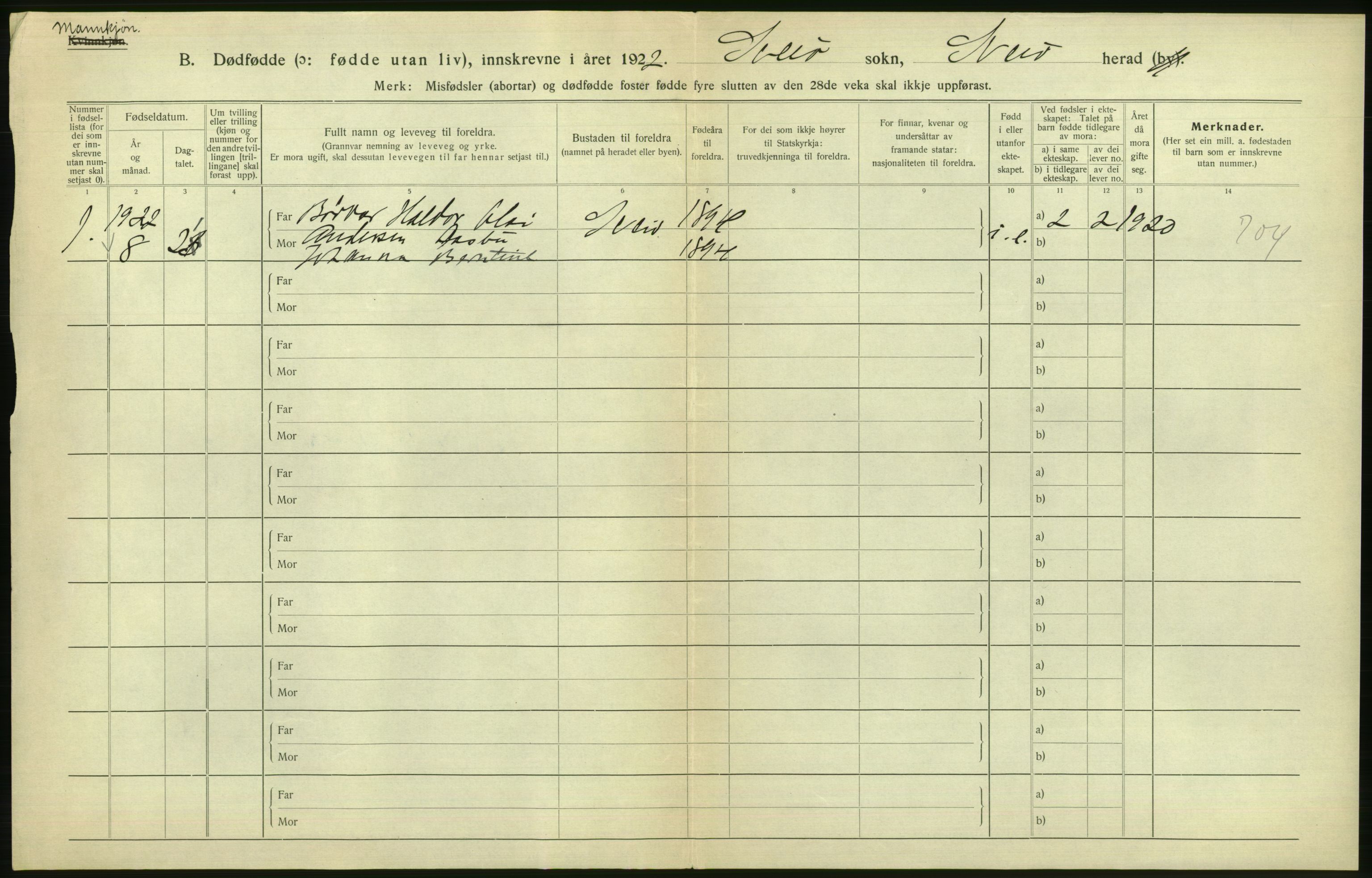 Statistisk sentralbyrå, Sosiodemografiske emner, Befolkning, RA/S-2228/D/Df/Dfc/Dfcb/L0028: Hordaland fylke: Døde, dødfødte. Bygder., 1922, p. 556