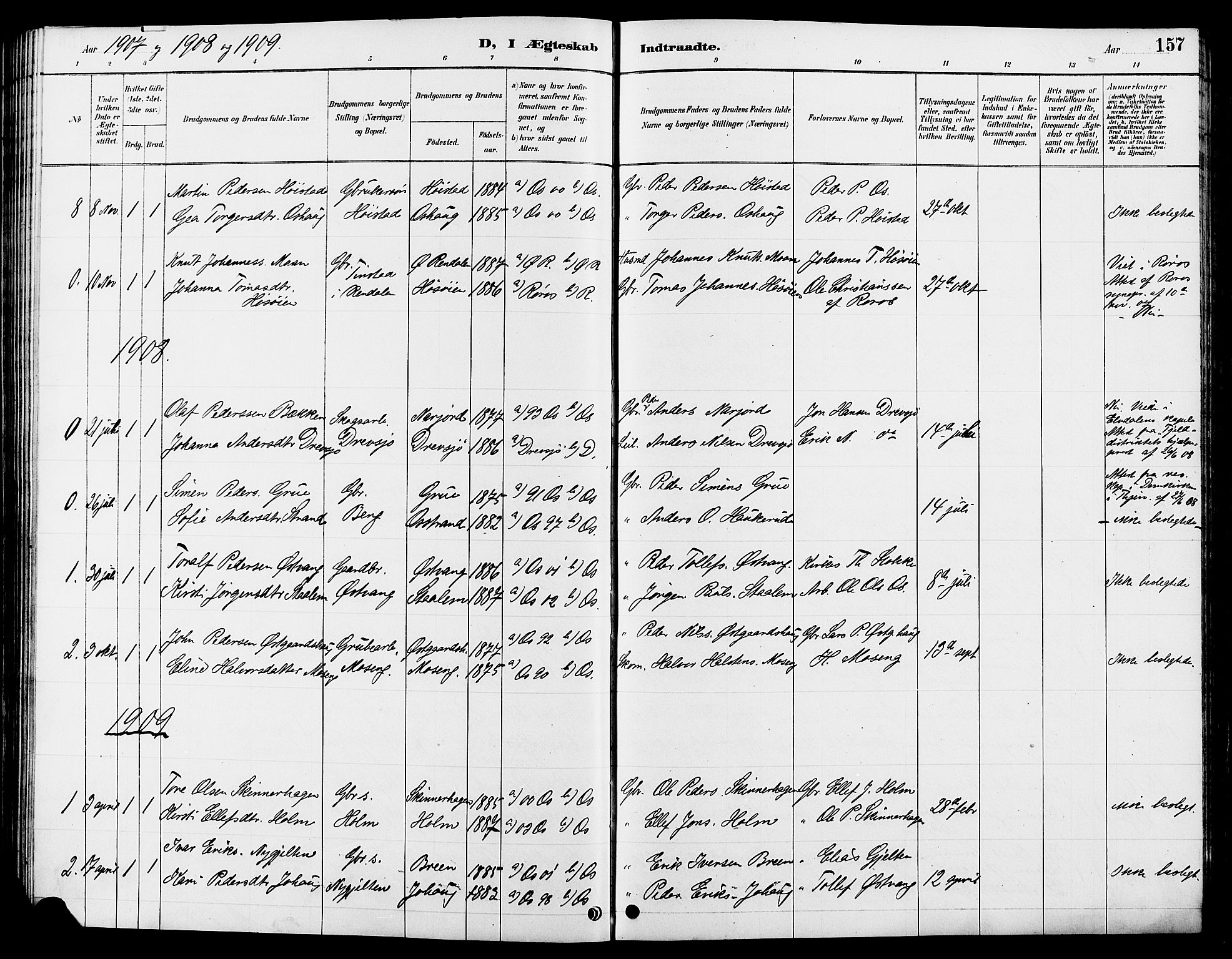 Tolga prestekontor, AV/SAH-PREST-062/L/L0008: Parish register (copy) no. 8, 1887-1912, p. 157