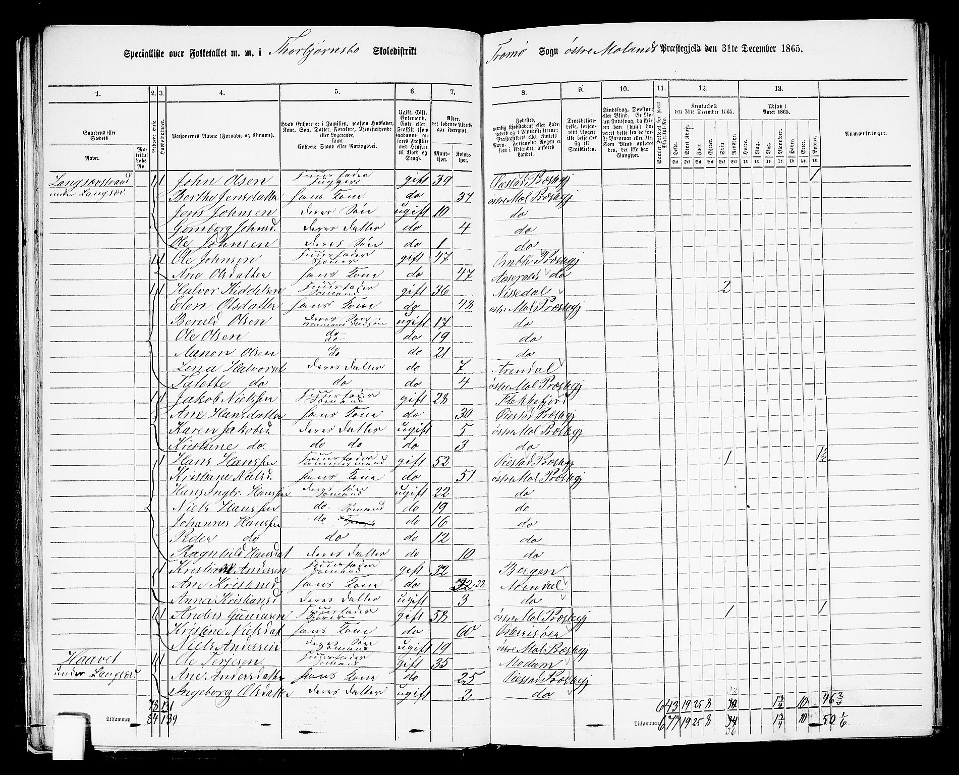 RA, 1865 census for Austre Moland, 1865, p. 39