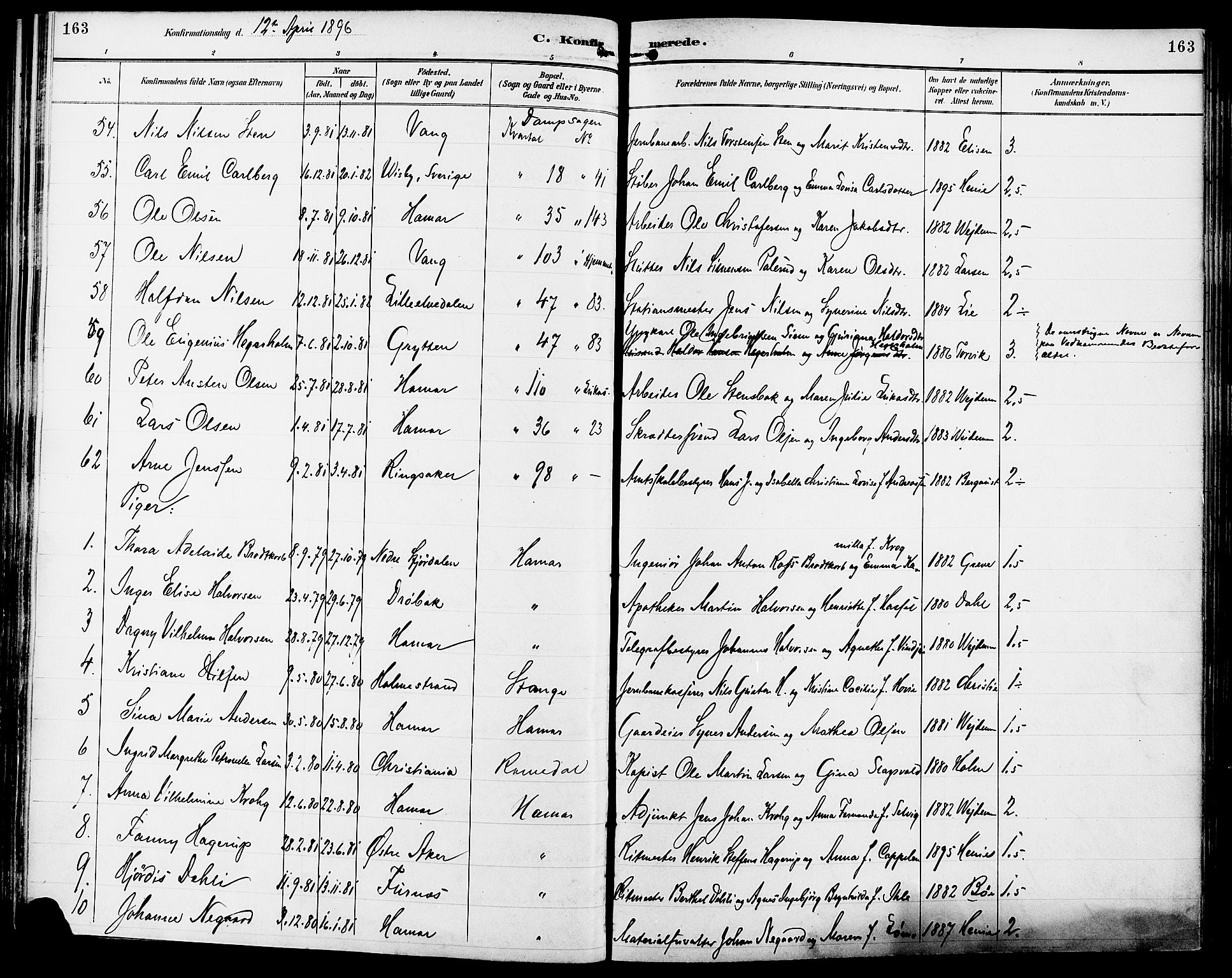 Vang prestekontor, Hedmark, AV/SAH-PREST-008/H/Ha/Haa/L0017: Parish register (official) no. 17, 1890-1899, p. 163