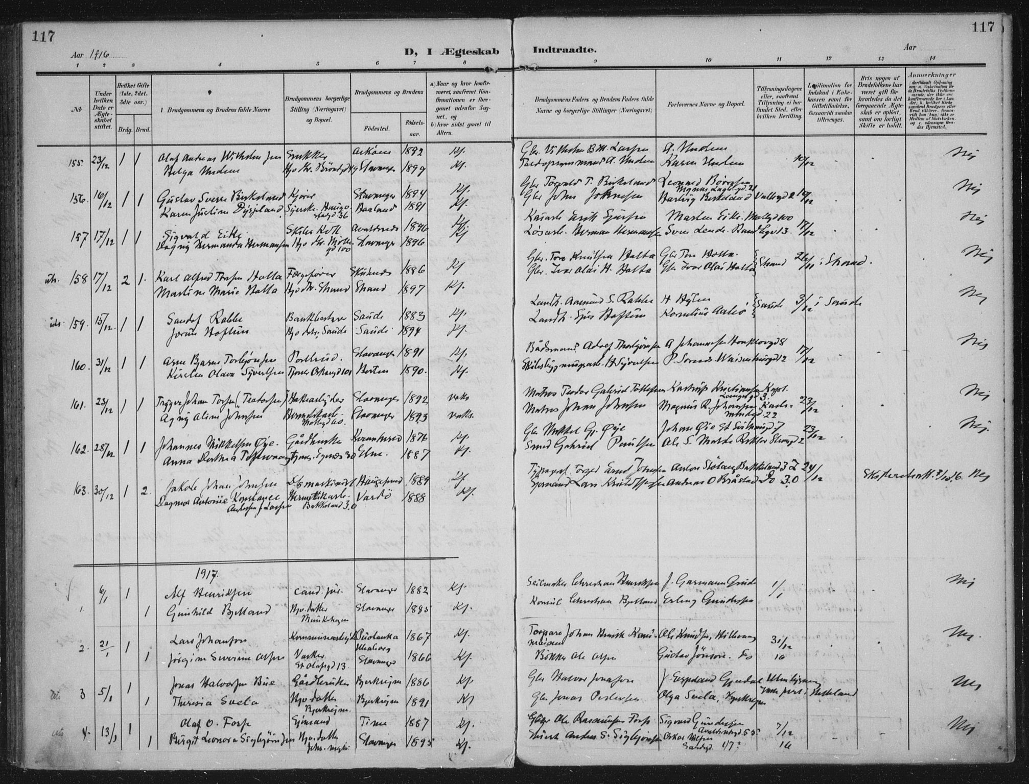 Domkirken sokneprestkontor, AV/SAST-A-101812/002/A/L0016: Parish register (official) no. A 33, 1905-1922, p. 117