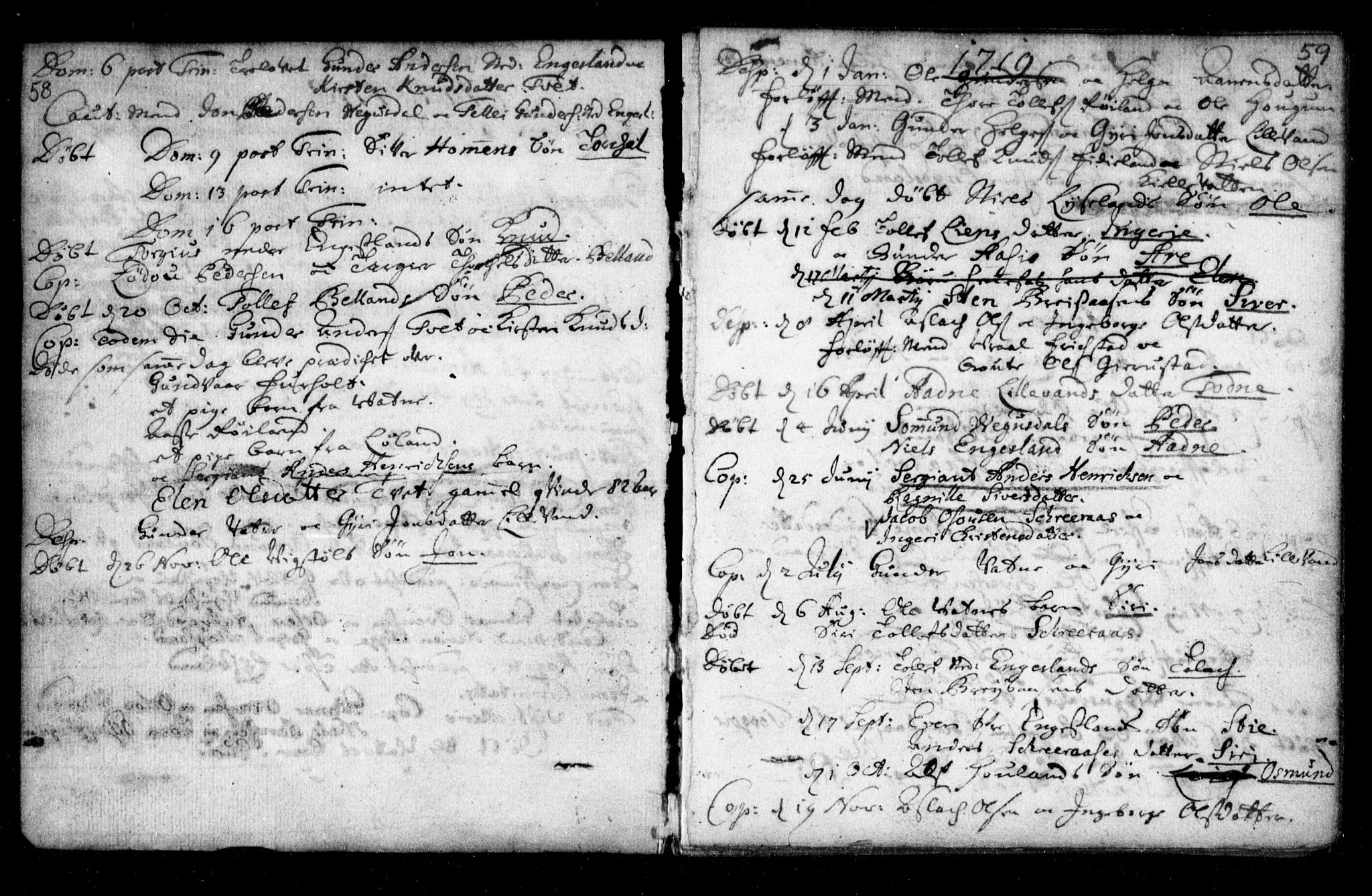 Herefoss sokneprestkontor, AV/SAK-1111-0019/F/Fa/Fab/L0001: Parish register (official) no. A 1, 1704-1779, p. 58-59