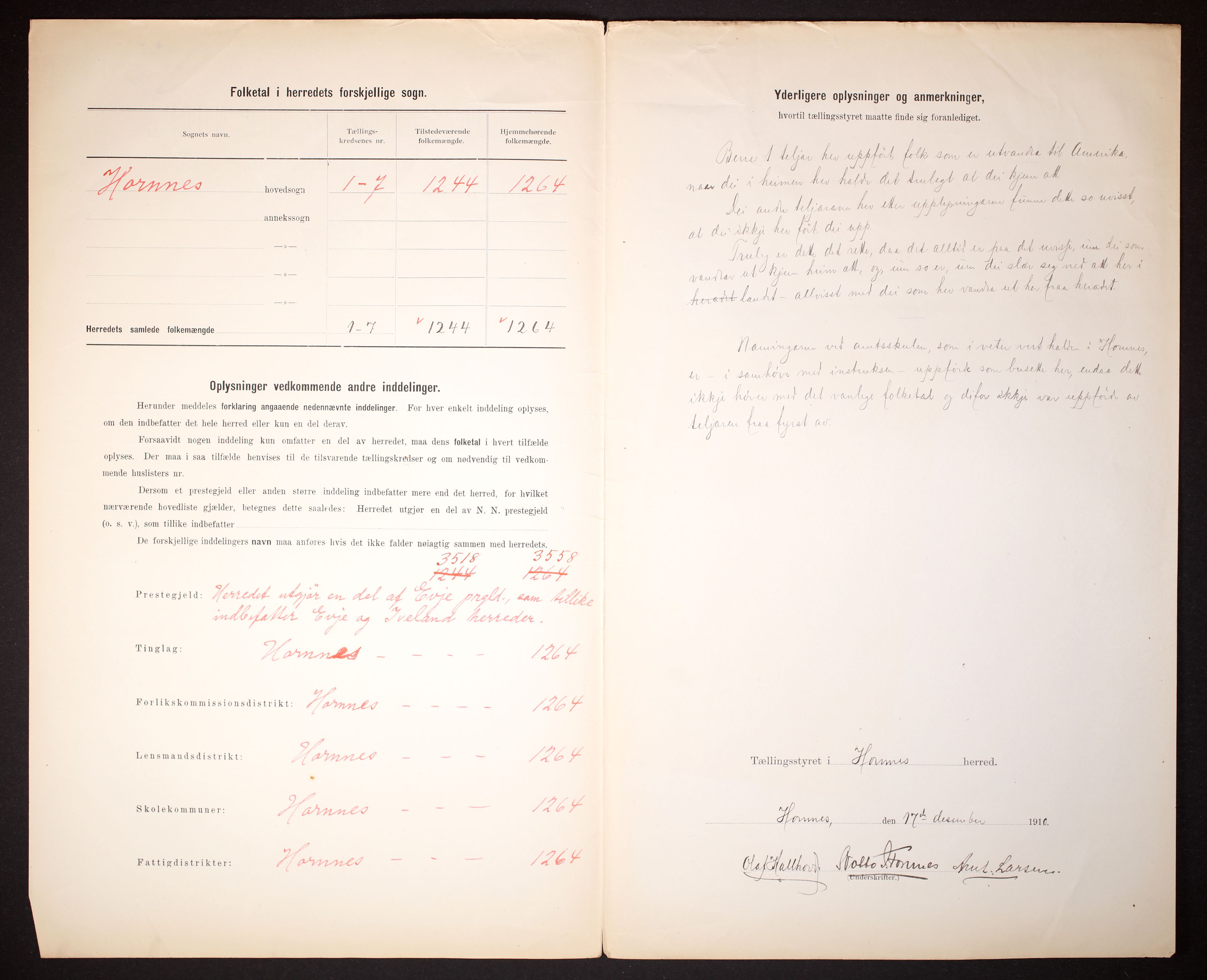 RA, 1910 census for Hornnes, 1910, p. 3