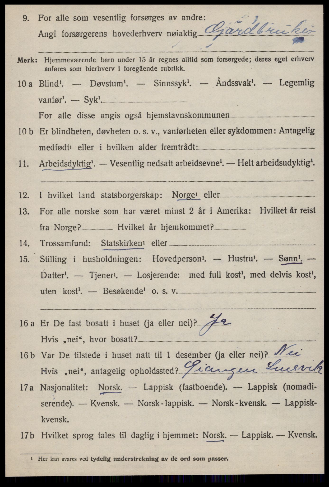 SAT, 1920 census for Lensvik, 1920, p. 2163