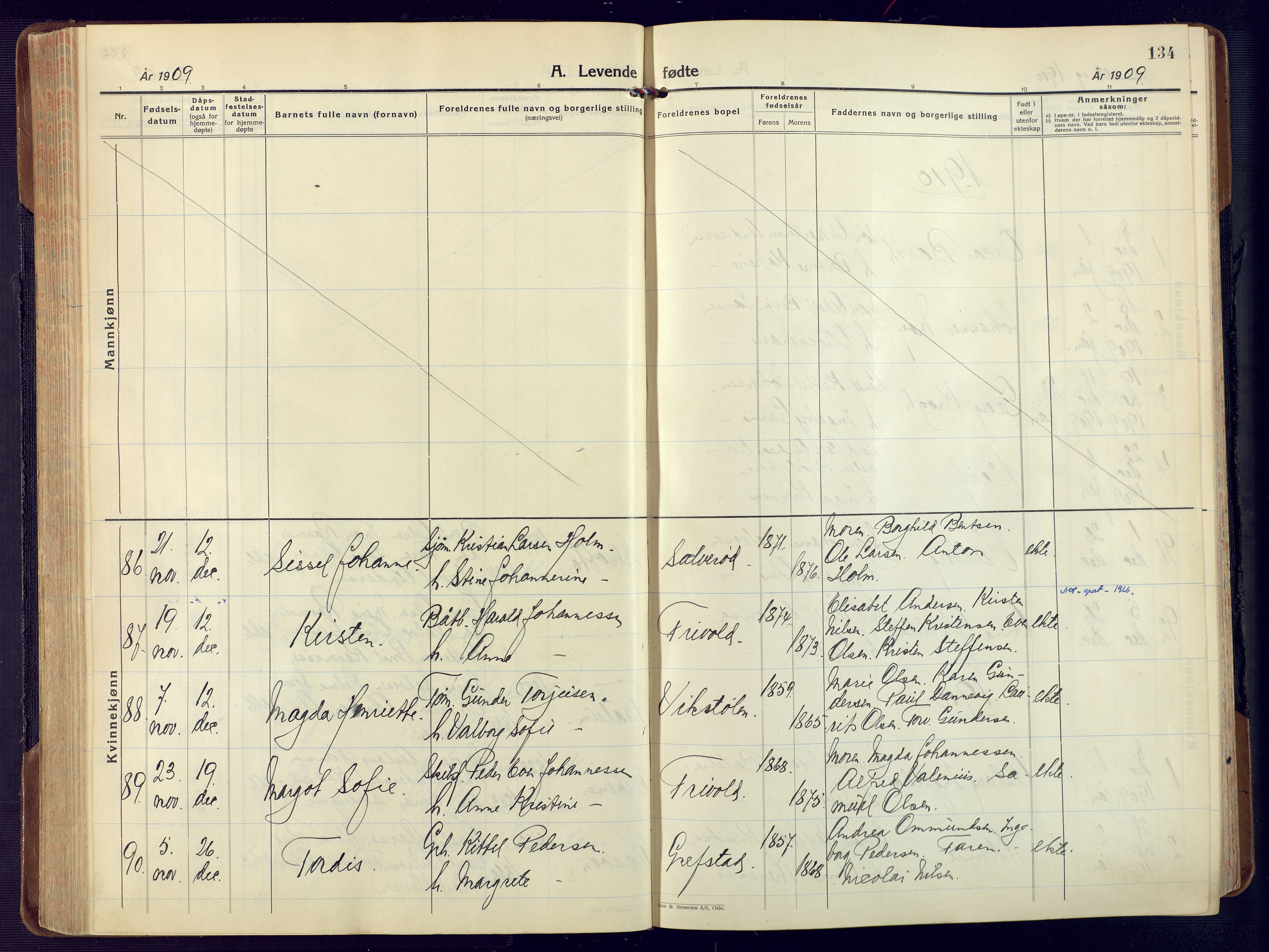 Fjære sokneprestkontor, AV/SAK-1111-0011/F/Fa/L0004: Parish register (official) no. A 4, 1902-1925, p. 134