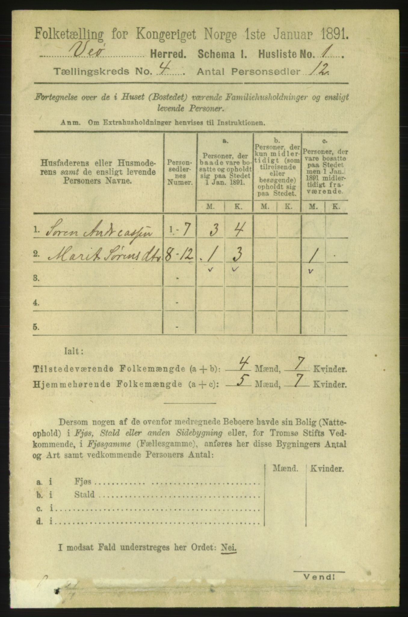 RA, 1891 census for 1541 Veøy, 1891, p. 1736