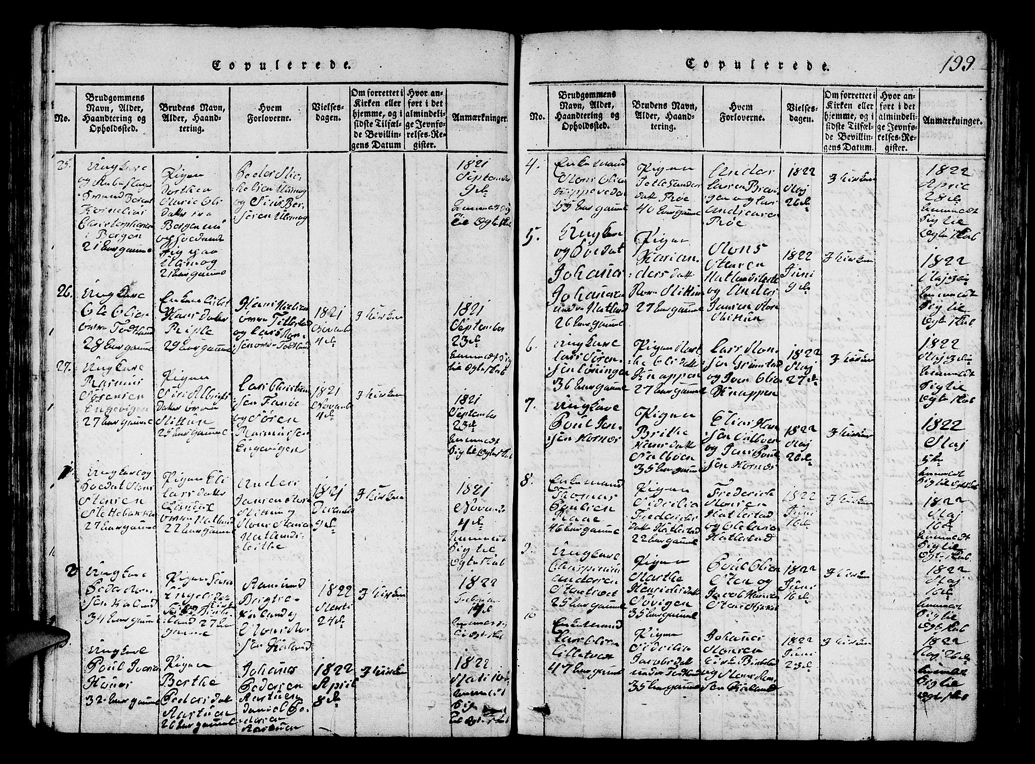 Fana Sokneprestembete, SAB/A-75101/H/Hab/Haba/L0001: Parish register (copy) no. A 1, 1816-1836, p. 199