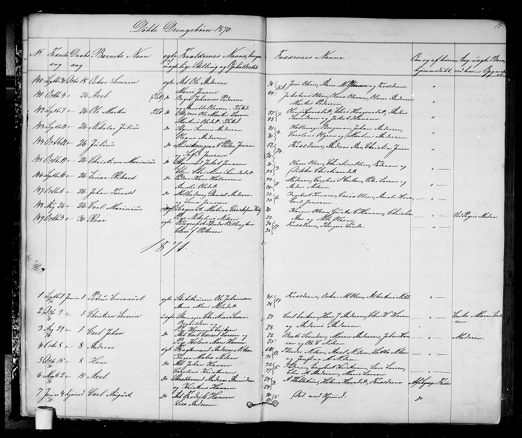 Halden prestekontor Kirkebøker, AV/SAO-A-10909/G/Ga/L0006: Parish register (copy) no. 6, 1869-1884, p. 15