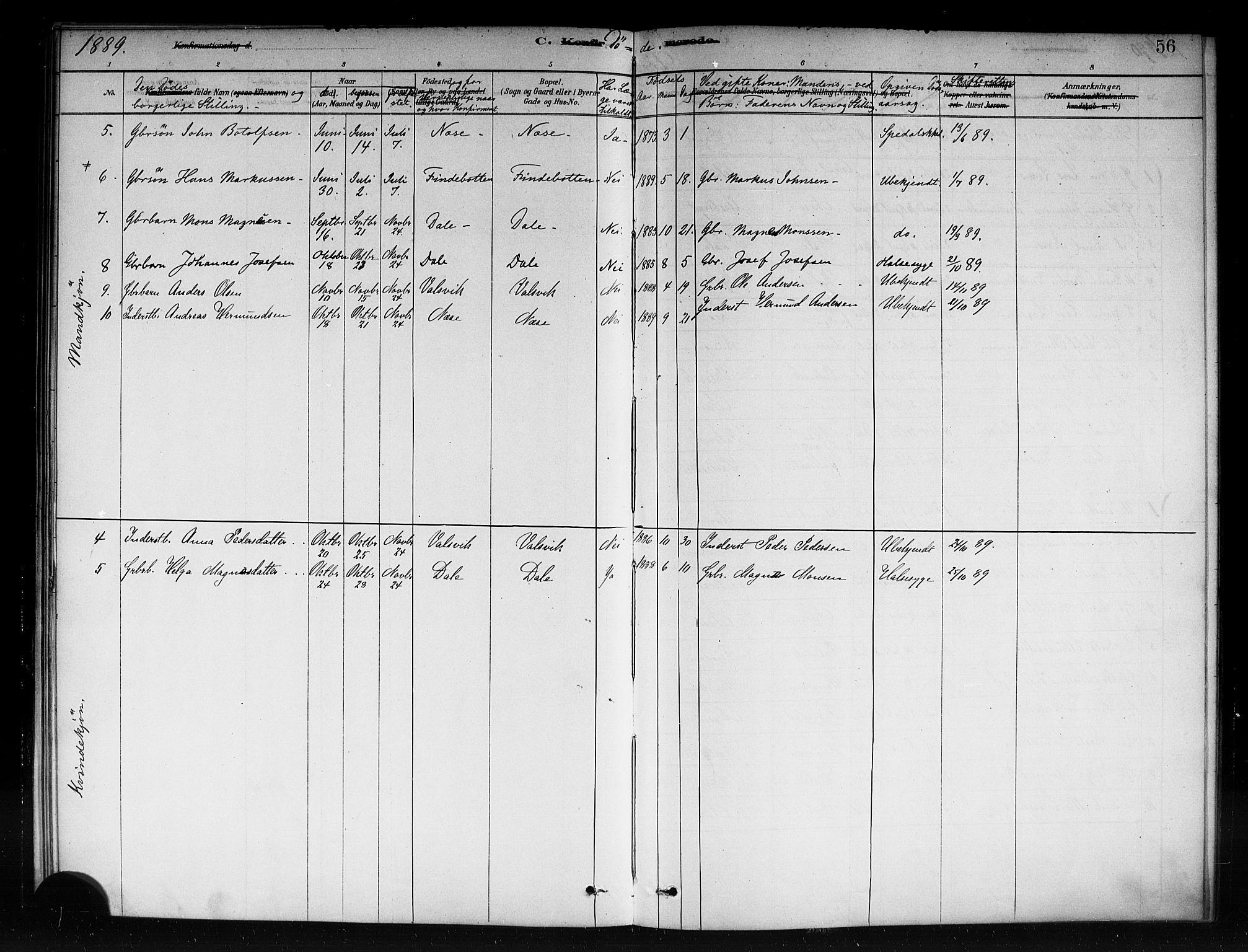Vik sokneprestembete, SAB/A-81501: Parish register (official) no. C 1, 1878-1890, p. 56