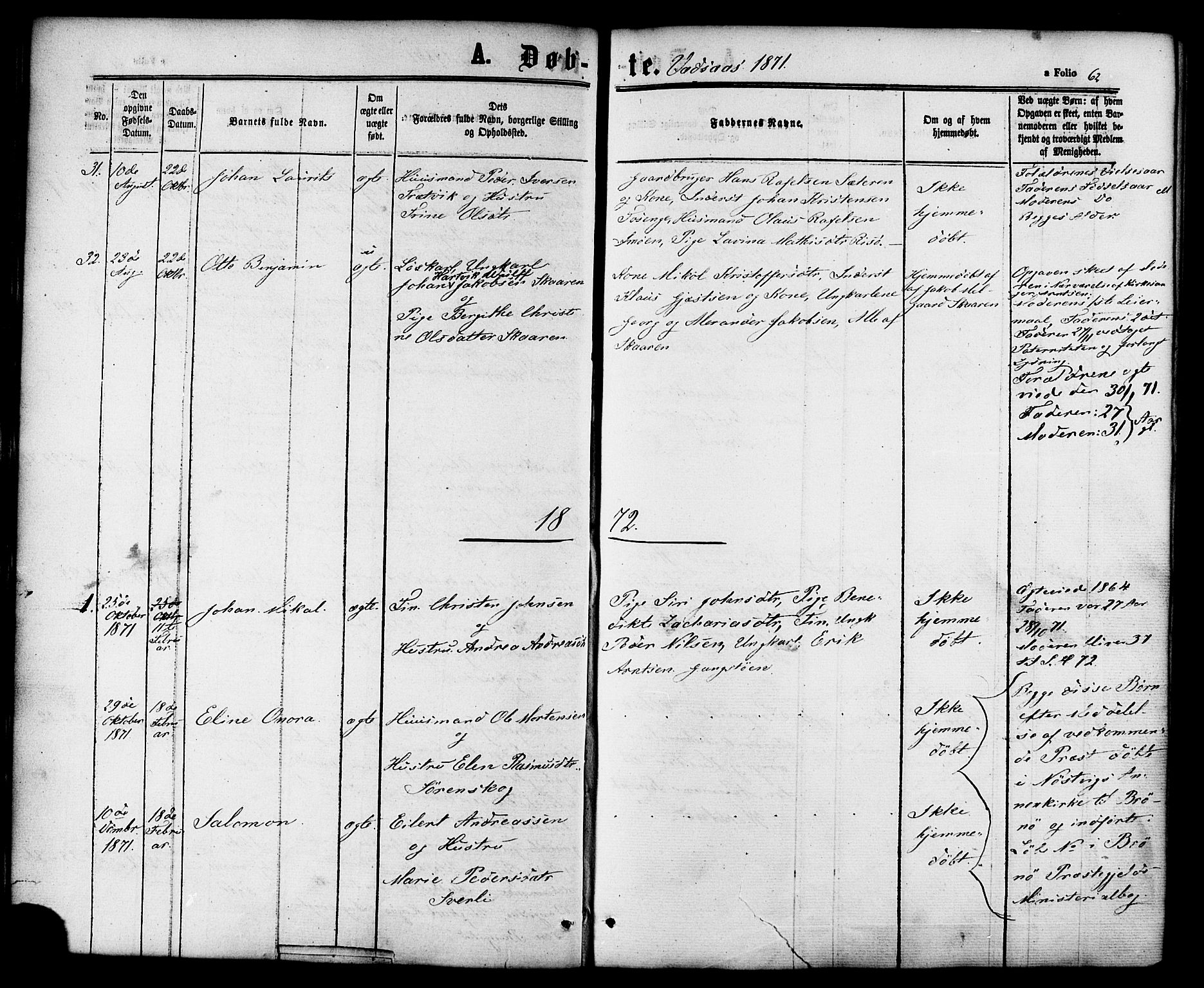 Ministerialprotokoller, klokkerbøker og fødselsregistre - Nordland, SAT/A-1459/810/L0146: Parish register (official) no. 810A08 /1, 1862-1874, p. 62