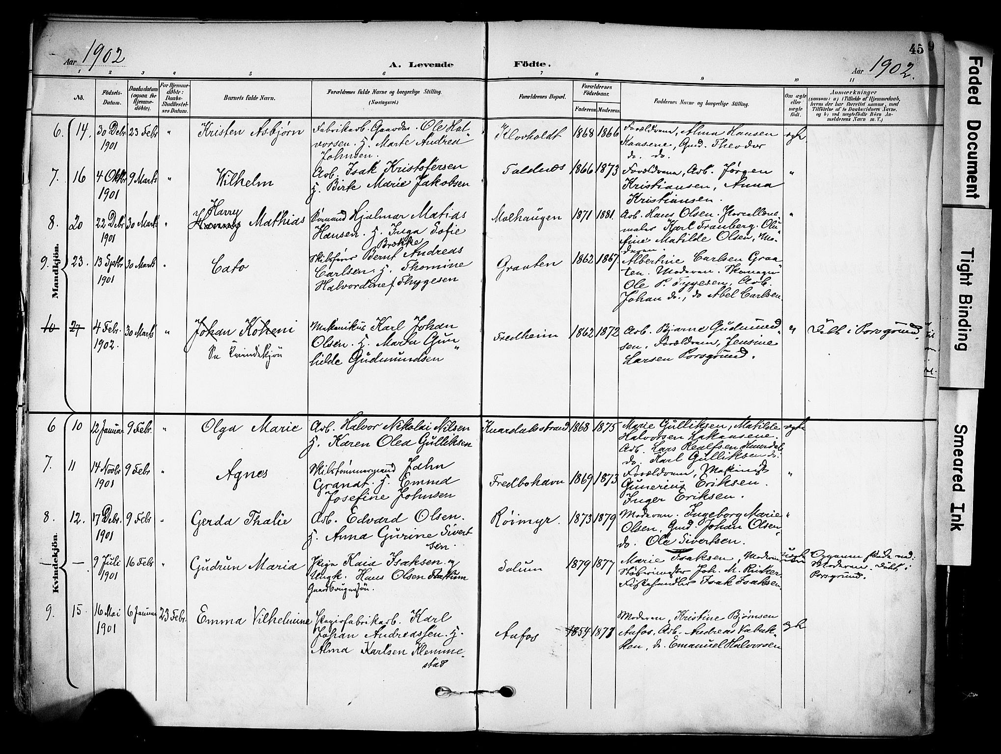 Solum kirkebøker, SAKO/A-306/F/Fa/L0011: Parish register (official) no. I 11, 1898-1909, p. 45