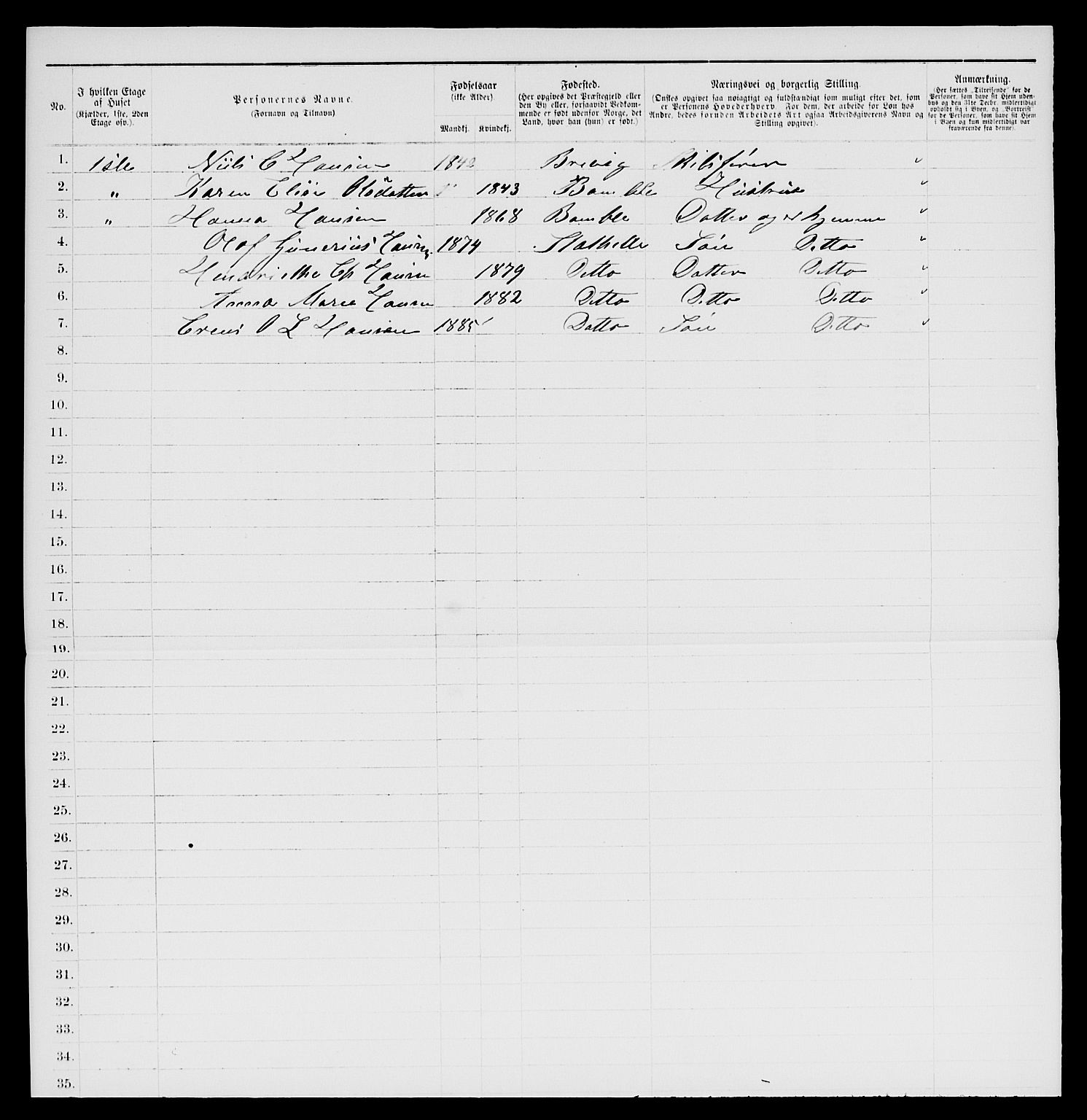 SAKO, 1885 census for 0803 Stathelle, 1885, p. 169