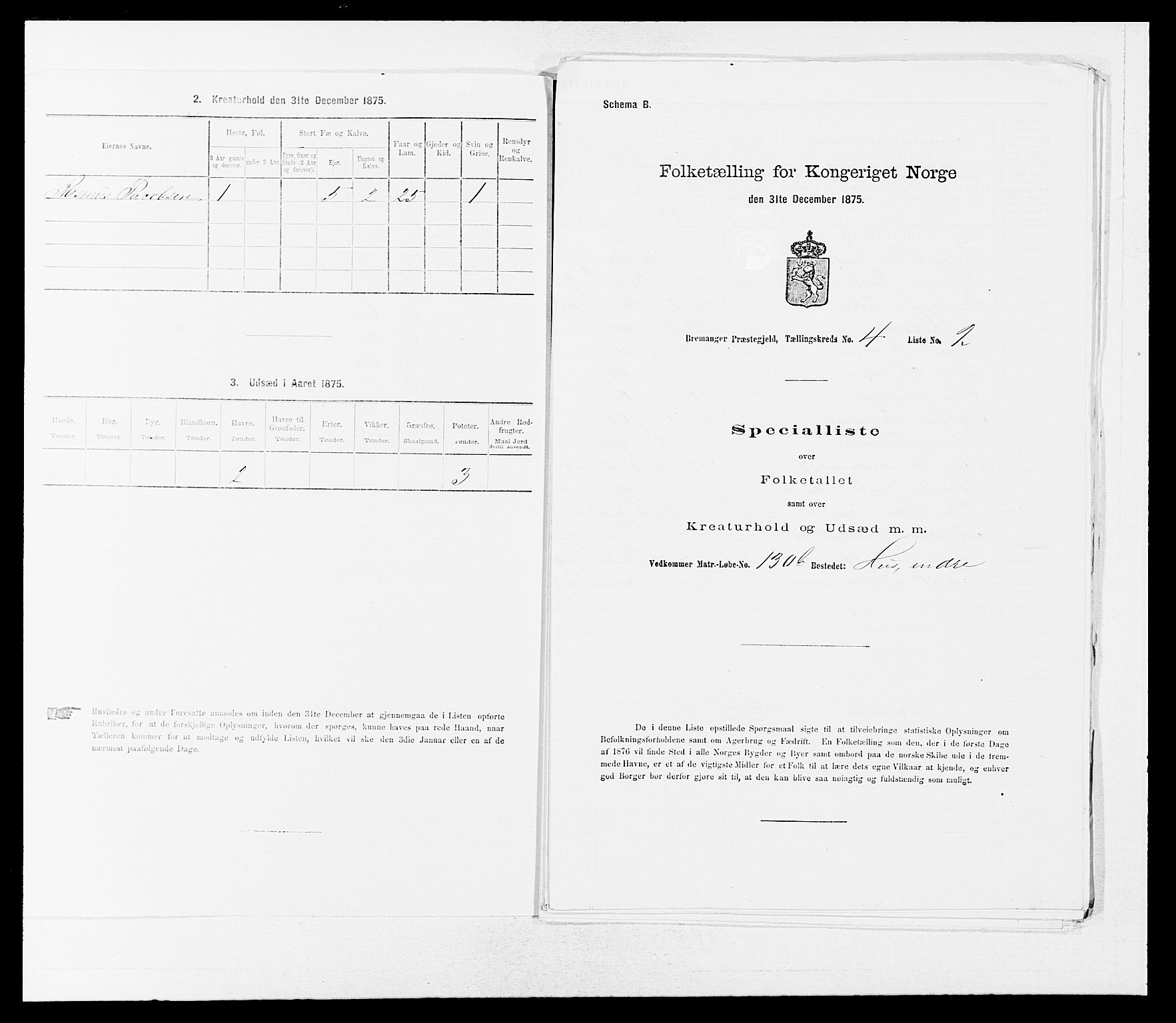 SAB, 1875 Census for 1438P Bremanger, 1875, p. 521