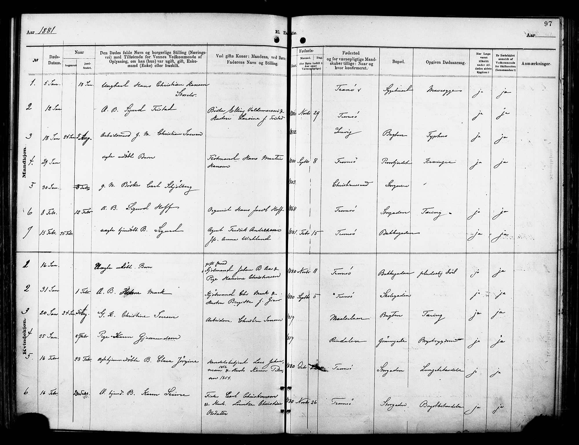 Tromsø sokneprestkontor/stiftsprosti/domprosti, AV/SATØ-S-1343/G/Ga/L0014kirke: Parish register (official) no. 14, 1878-1888, p. 97