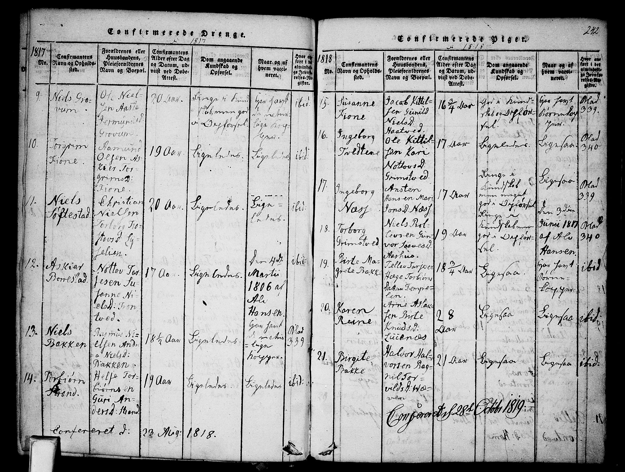 Nissedal kirkebøker, SAKO/A-288/F/Fa/L0002: Parish register (official) no. I 2, 1814-1845, p. 242