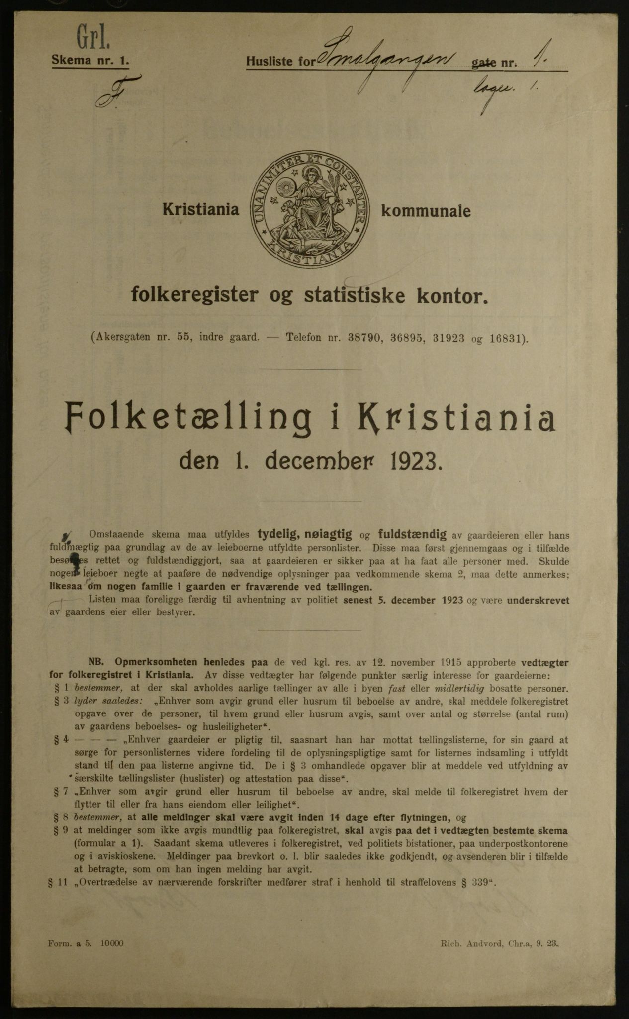 OBA, Municipal Census 1923 for Kristiania, 1923, p. 107082