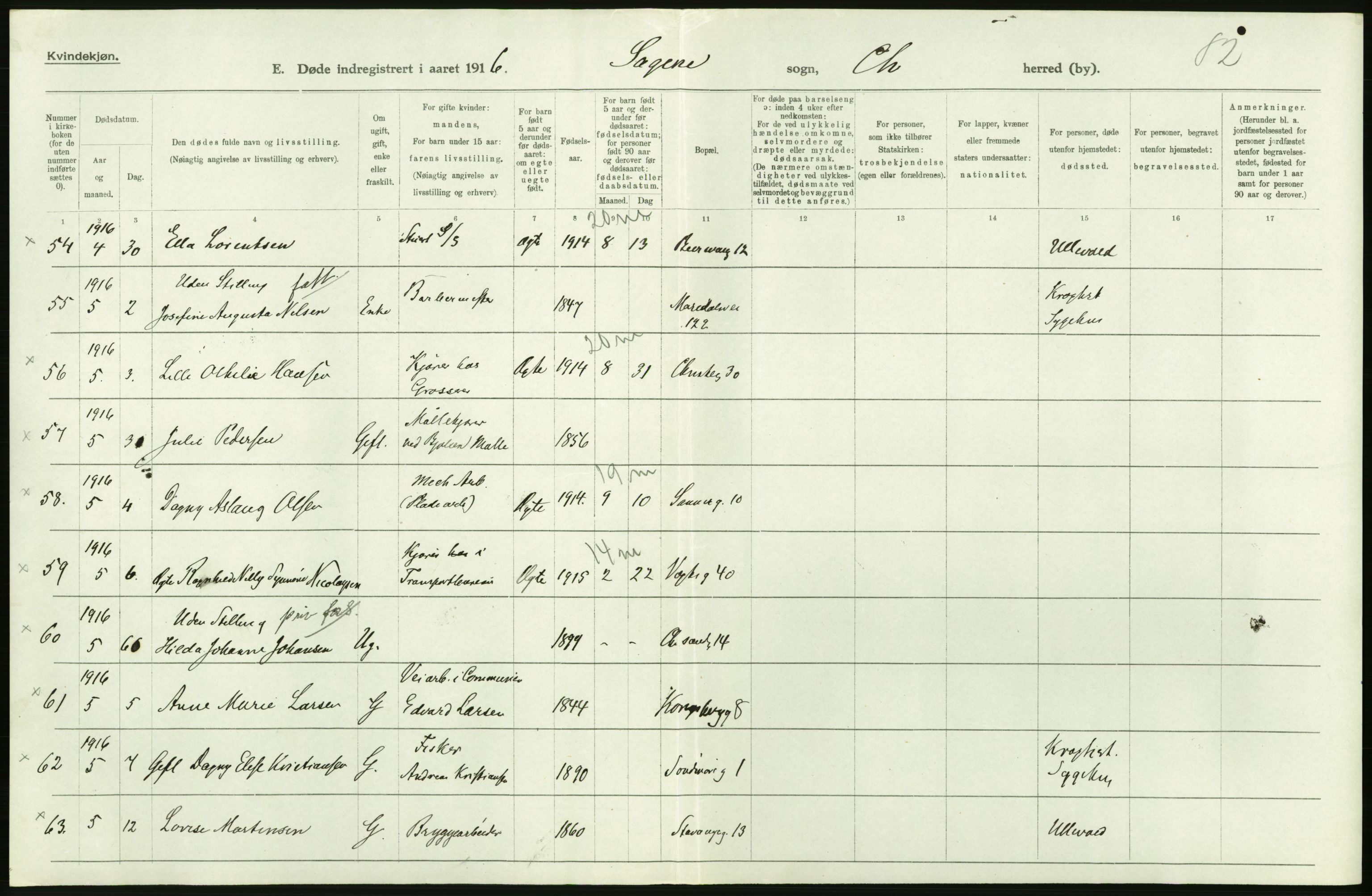 Statistisk sentralbyrå, Sosiodemografiske emner, Befolkning, AV/RA-S-2228/D/Df/Dfb/Dfbf/L0010: Kristiania: Døde, dødfødte., 1916, p. 194