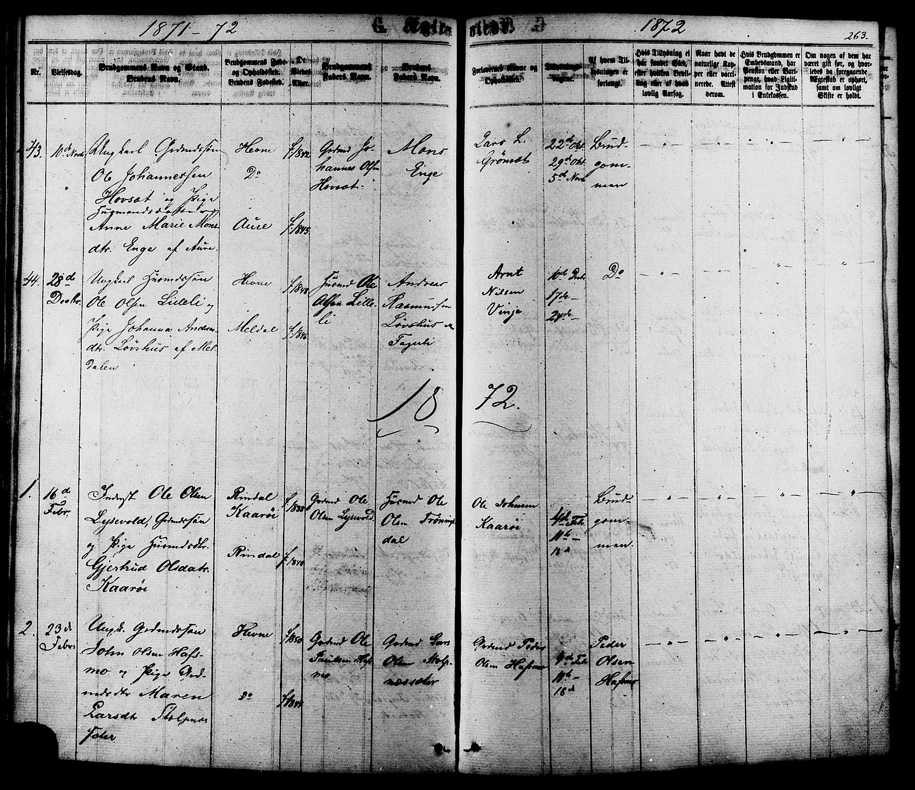 Ministerialprotokoller, klokkerbøker og fødselsregistre - Sør-Trøndelag, SAT/A-1456/630/L0495: Parish register (official) no. 630A08, 1868-1878, p. 263