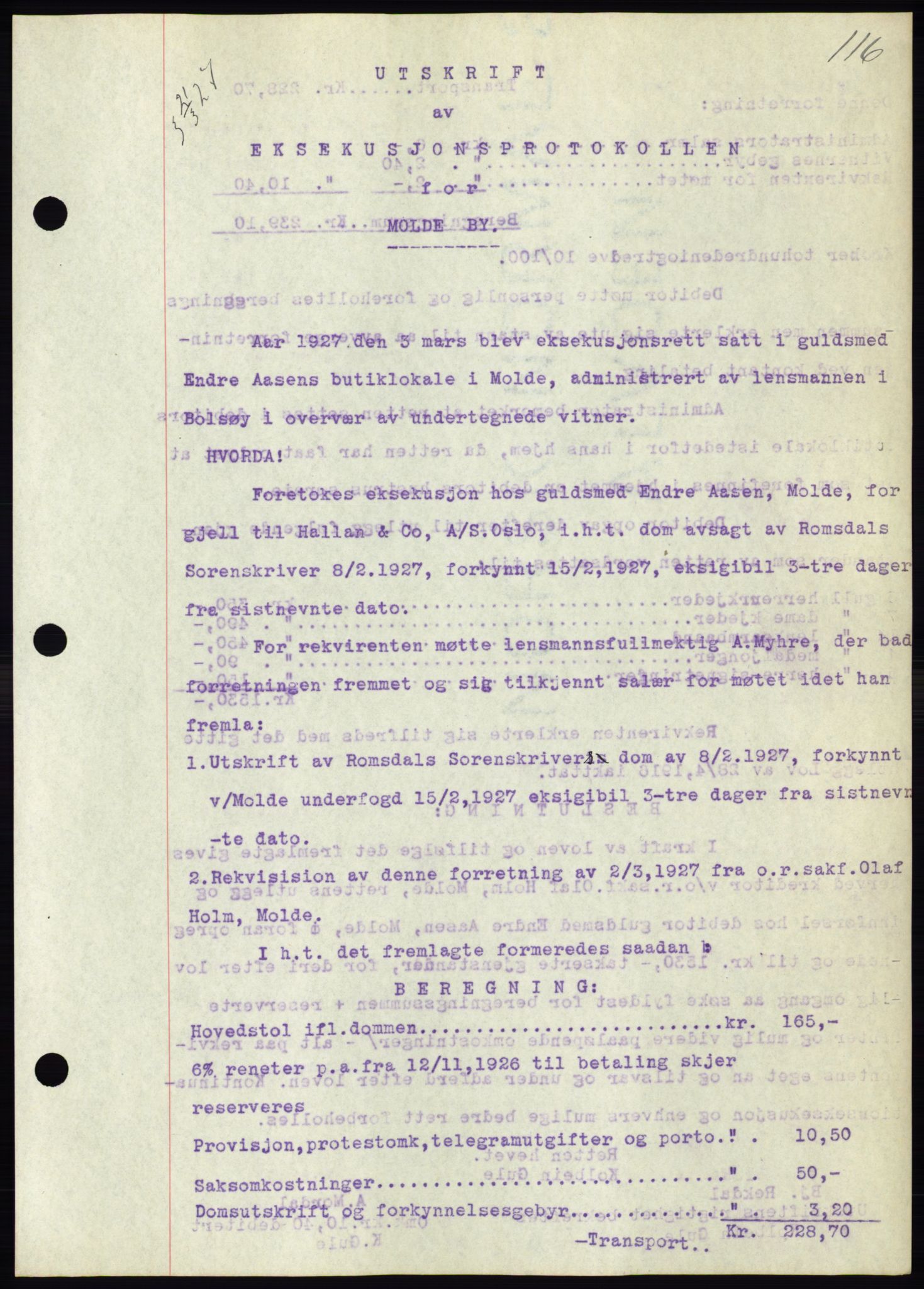 Molde byfogd, AV/SAT-A-0025/2/2C/L0011: Mortgage book no. 11, 1926-1932, Deed date: 21.03.1927