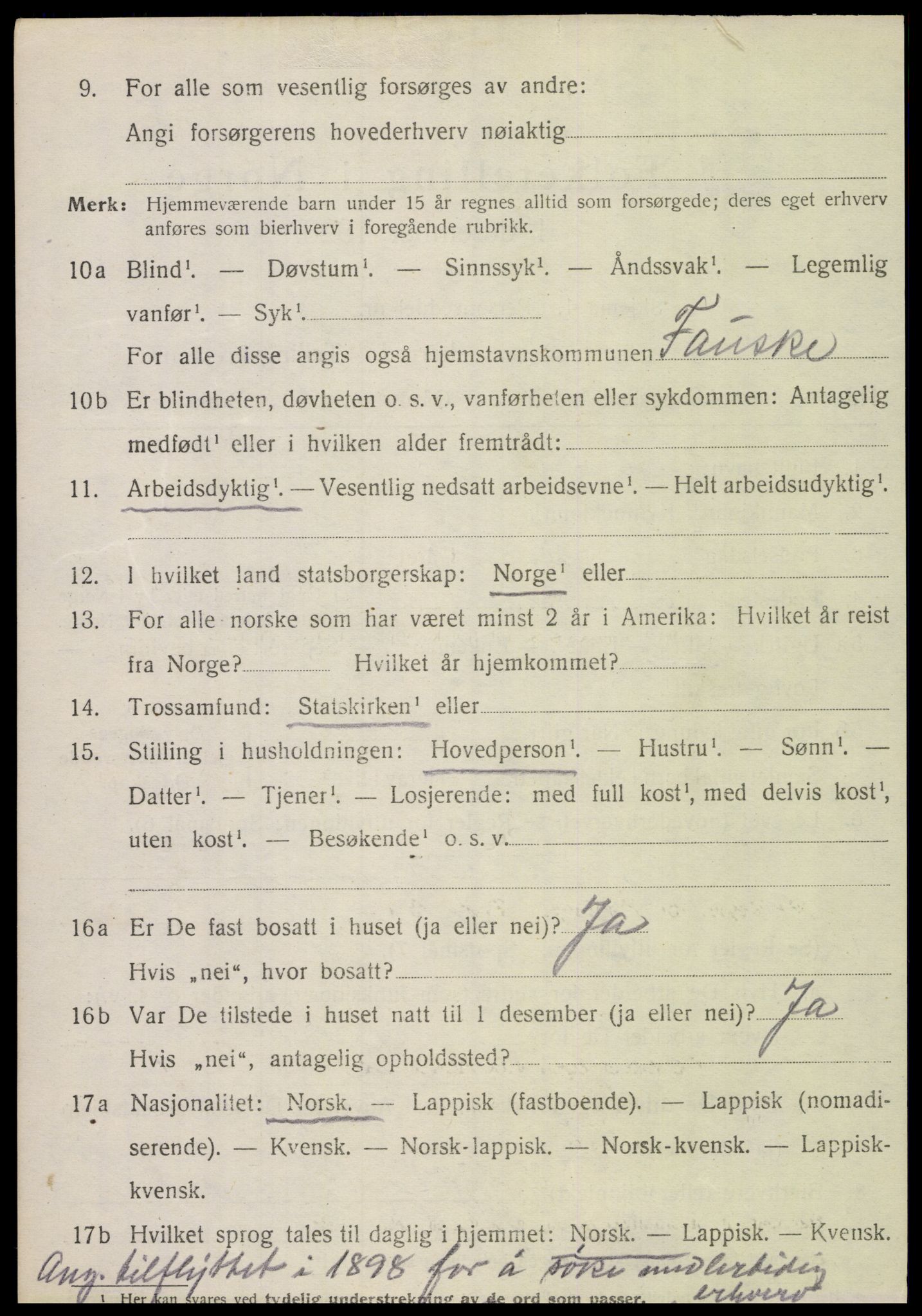 SAT, 1920 census for Fauske, 1920, p. 7593