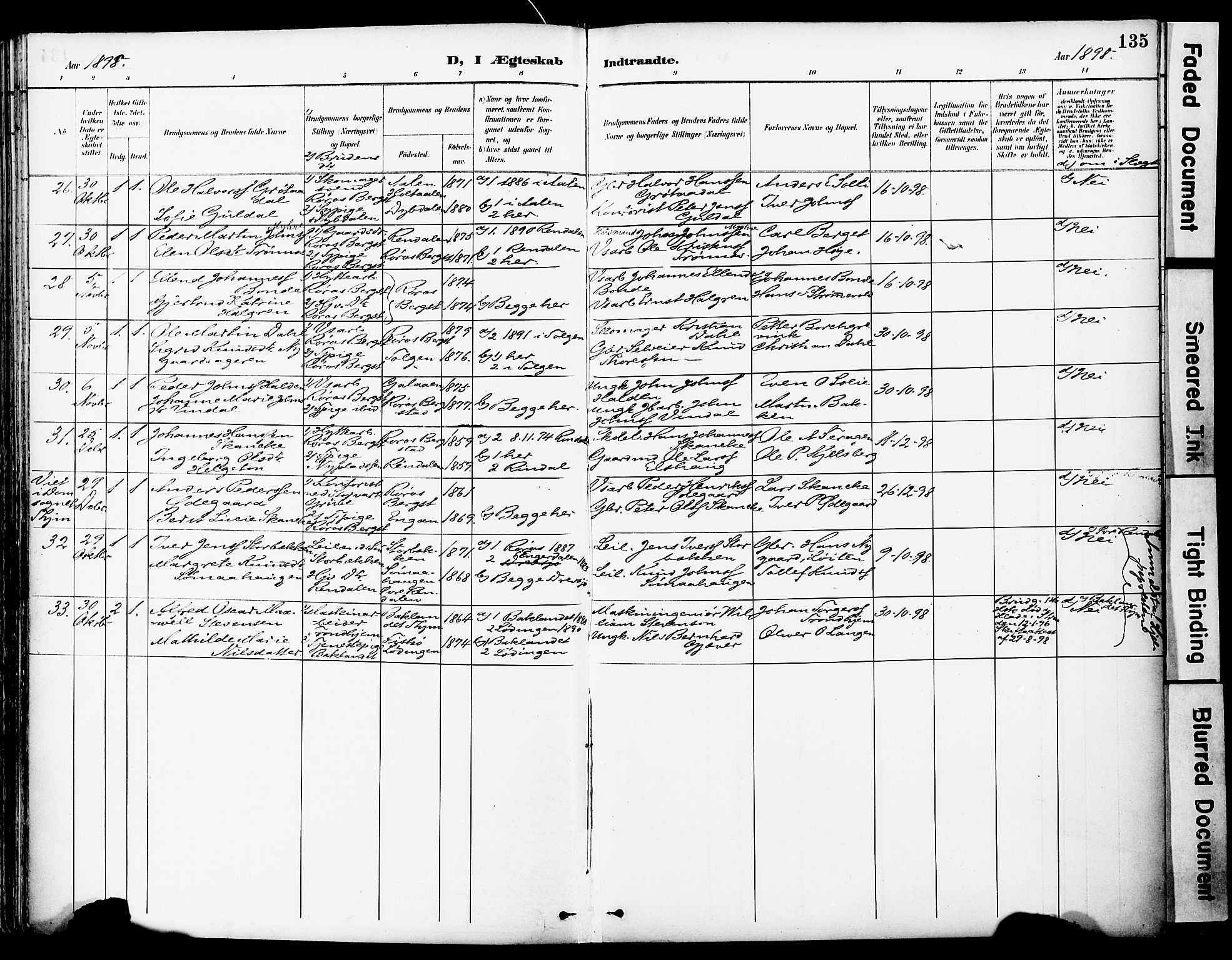 Ministerialprotokoller, klokkerbøker og fødselsregistre - Sør-Trøndelag, SAT/A-1456/681/L0935: Parish register (official) no. 681A13, 1890-1898, p. 135