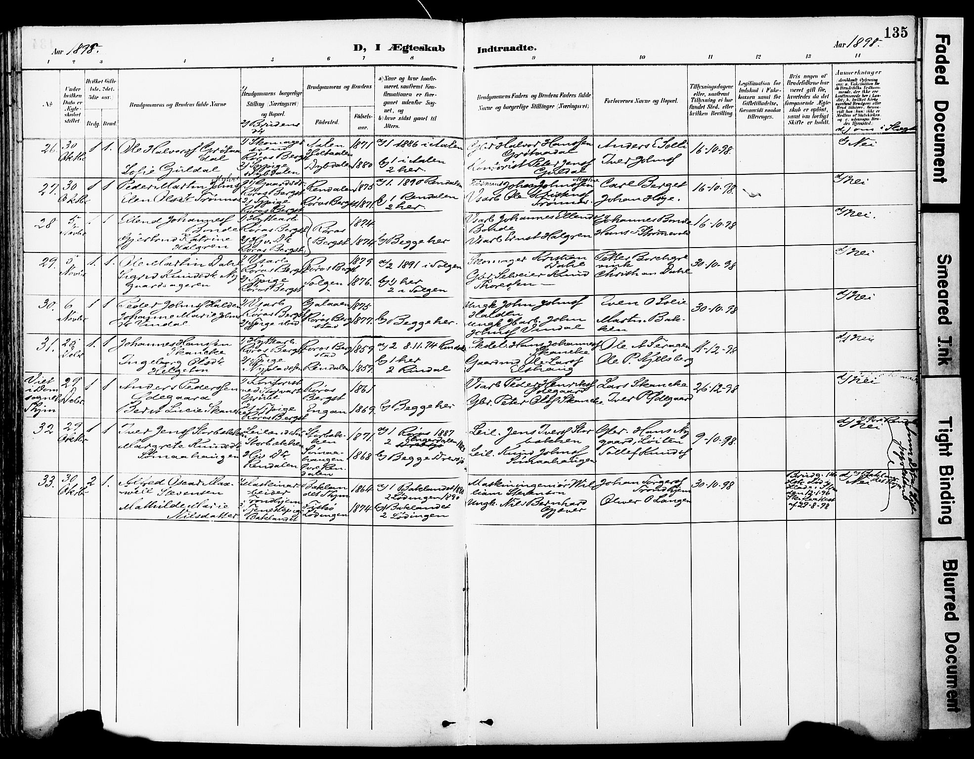 Ministerialprotokoller, klokkerbøker og fødselsregistre - Sør-Trøndelag, AV/SAT-A-1456/681/L0935: Parish register (official) no. 681A13, 1890-1898, p. 135