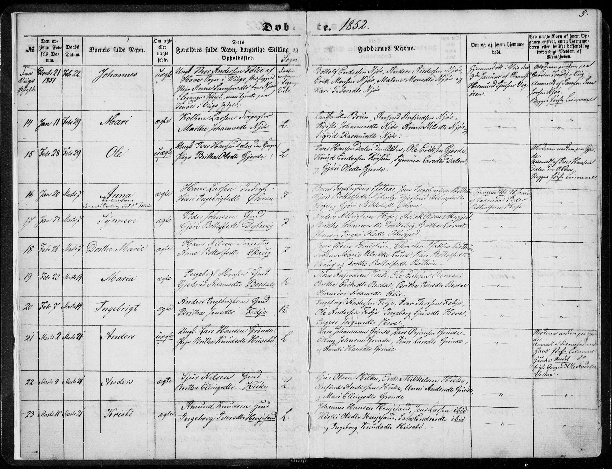 Leikanger sokneprestembete, AV/SAB-A-81001/H/Haa/Haaa/L0008: Parish register (official) no. A 8, 1852-1868, p. 3