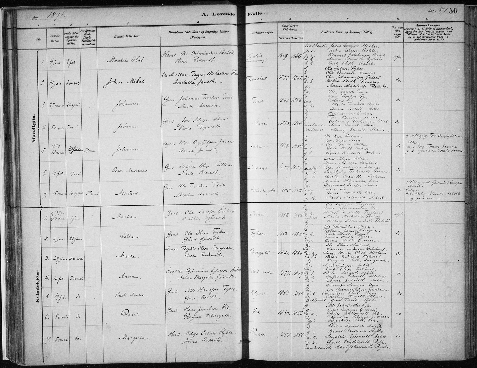 Kvam sokneprestembete, AV/SAB-A-76201/H/Haa: Parish register (official) no. C  1, 1880-1906, p. 56