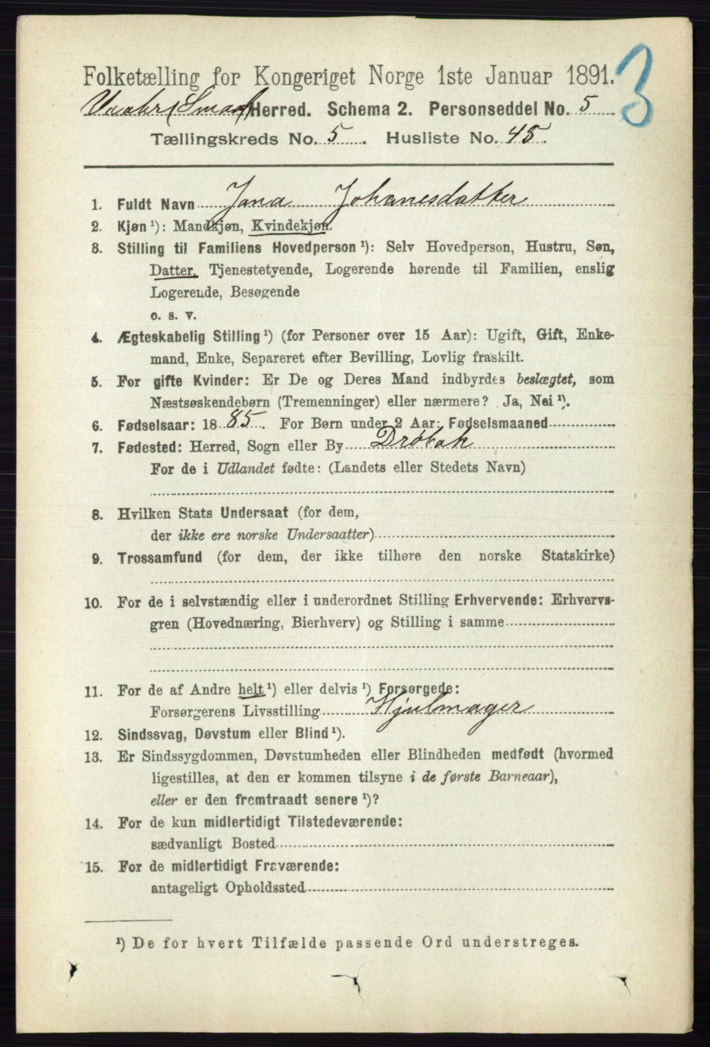 RA, 1891 census for 0137 Våler, 1891, p. 2250