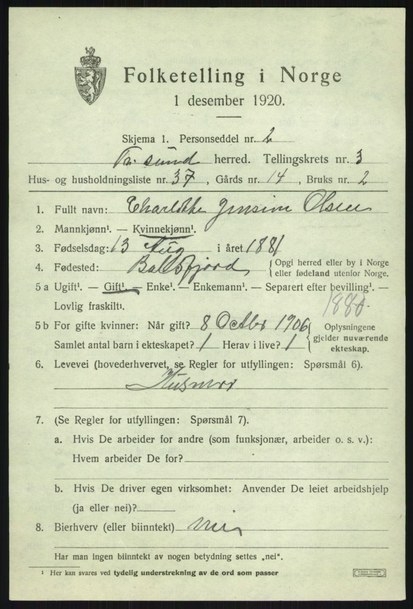 SATØ, 1920 census for Tromsøysund, 1920, p. 3182