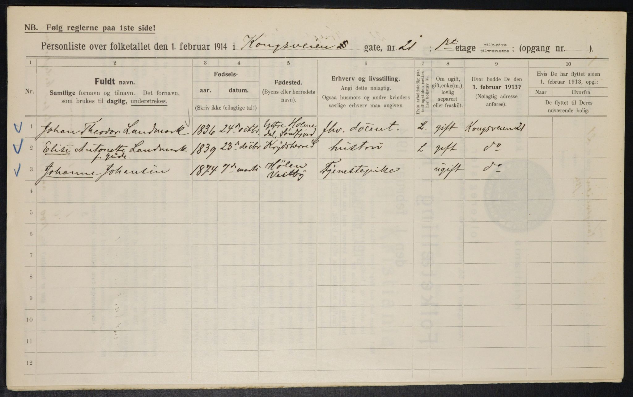 OBA, Municipal Census 1914 for Kristiania, 1914, p. 52914